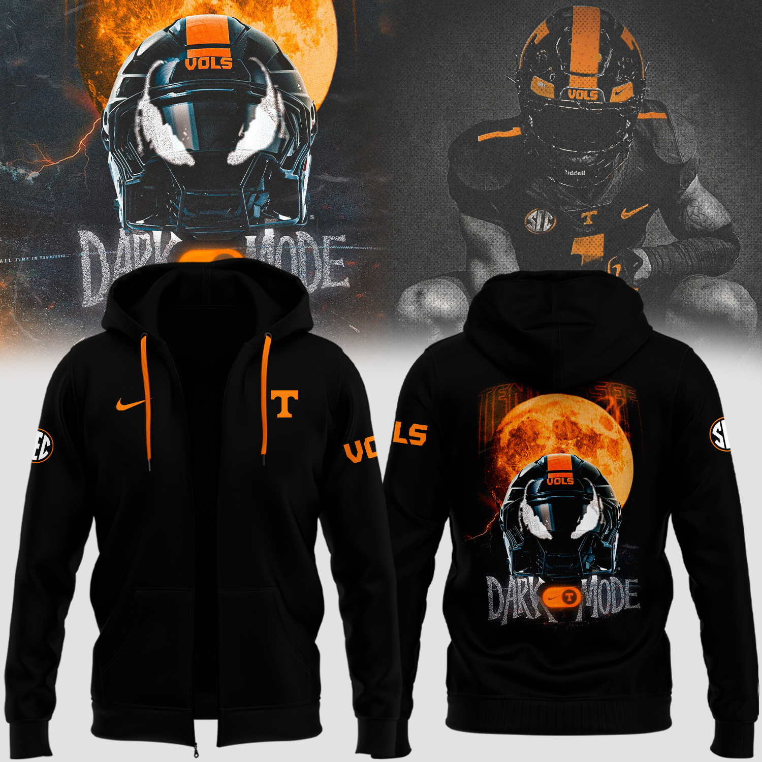 Tennessee Volunteers Dark Mode Venom Zip Hoodie Tennessee Football Apparel Gift For Boyfriend