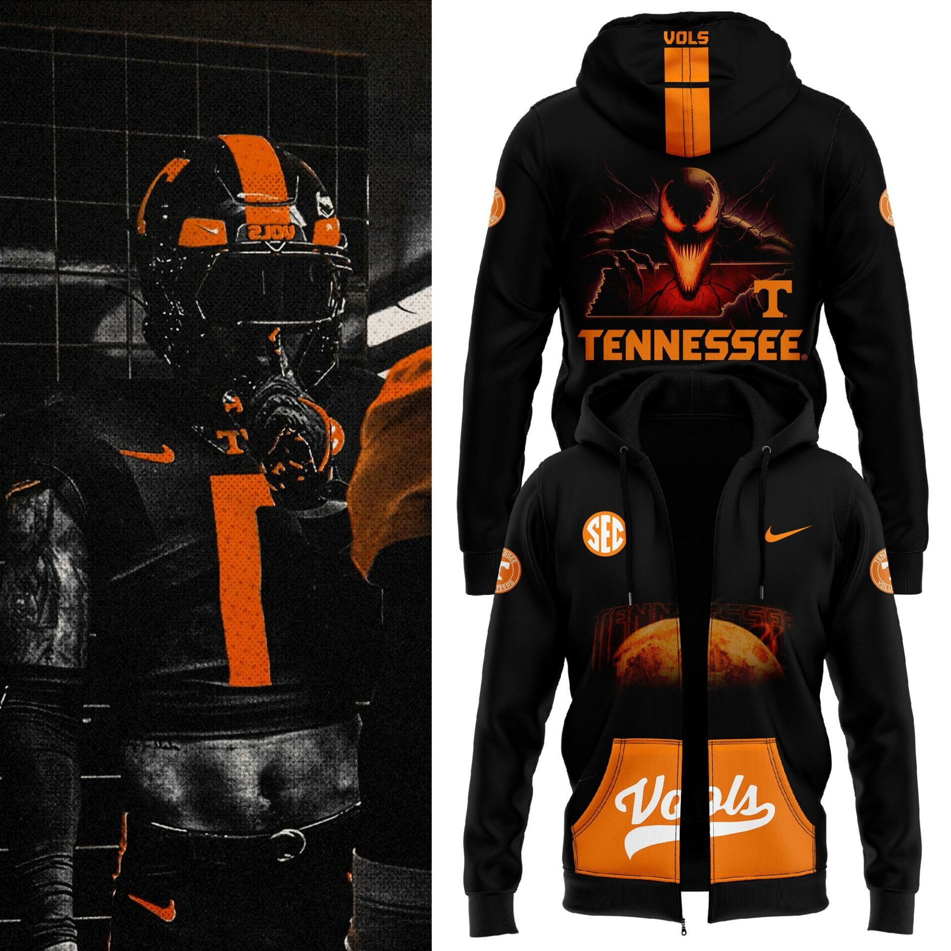 Tennessee Volunteers Dark Mode Vols Venom Zip Hoodie Tennessee Volunteers Apparel Gift Idea