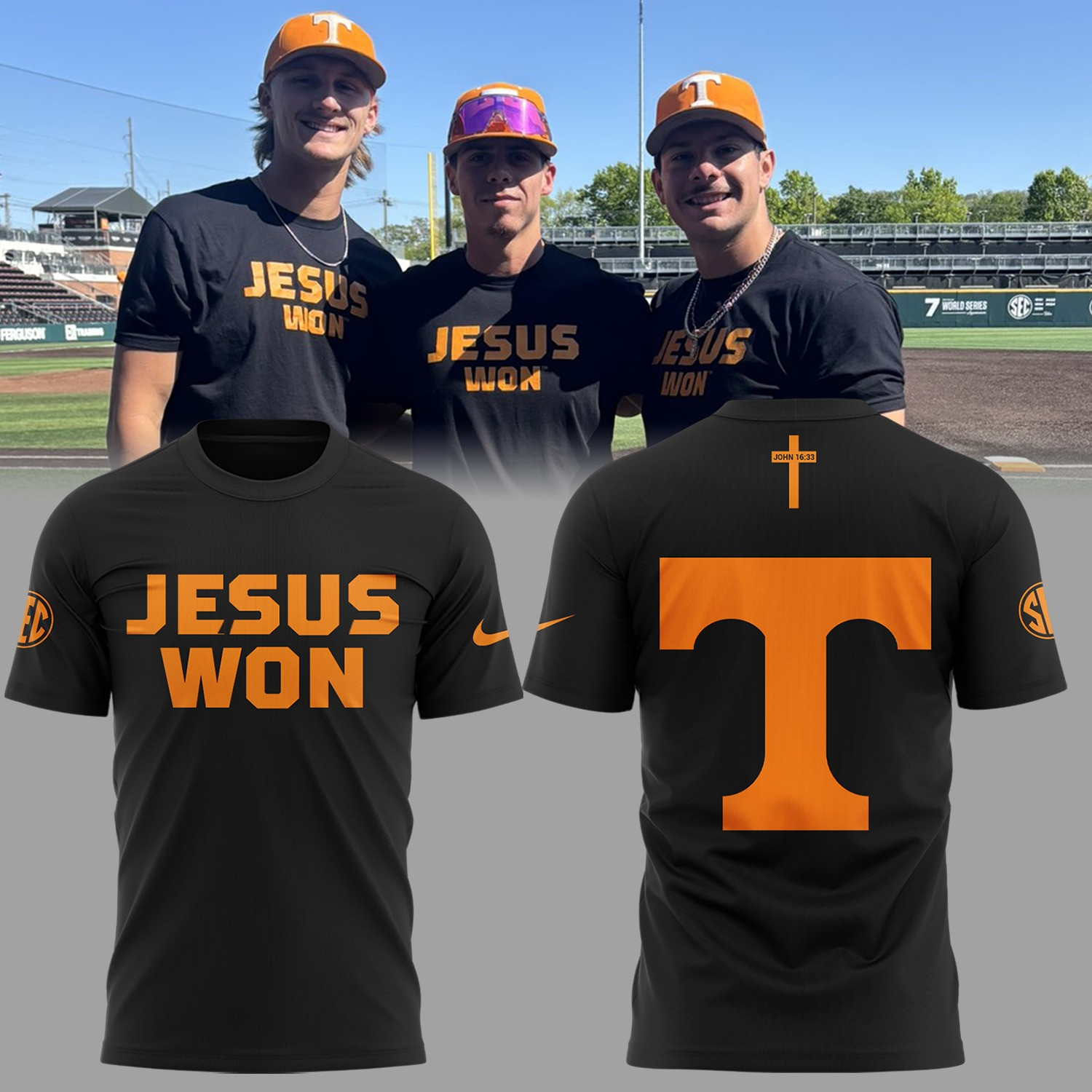 Tennessee Volunteers Jesus Won T-Shirt Tennessee Volunteers Baseball Fan Merch Gifts
