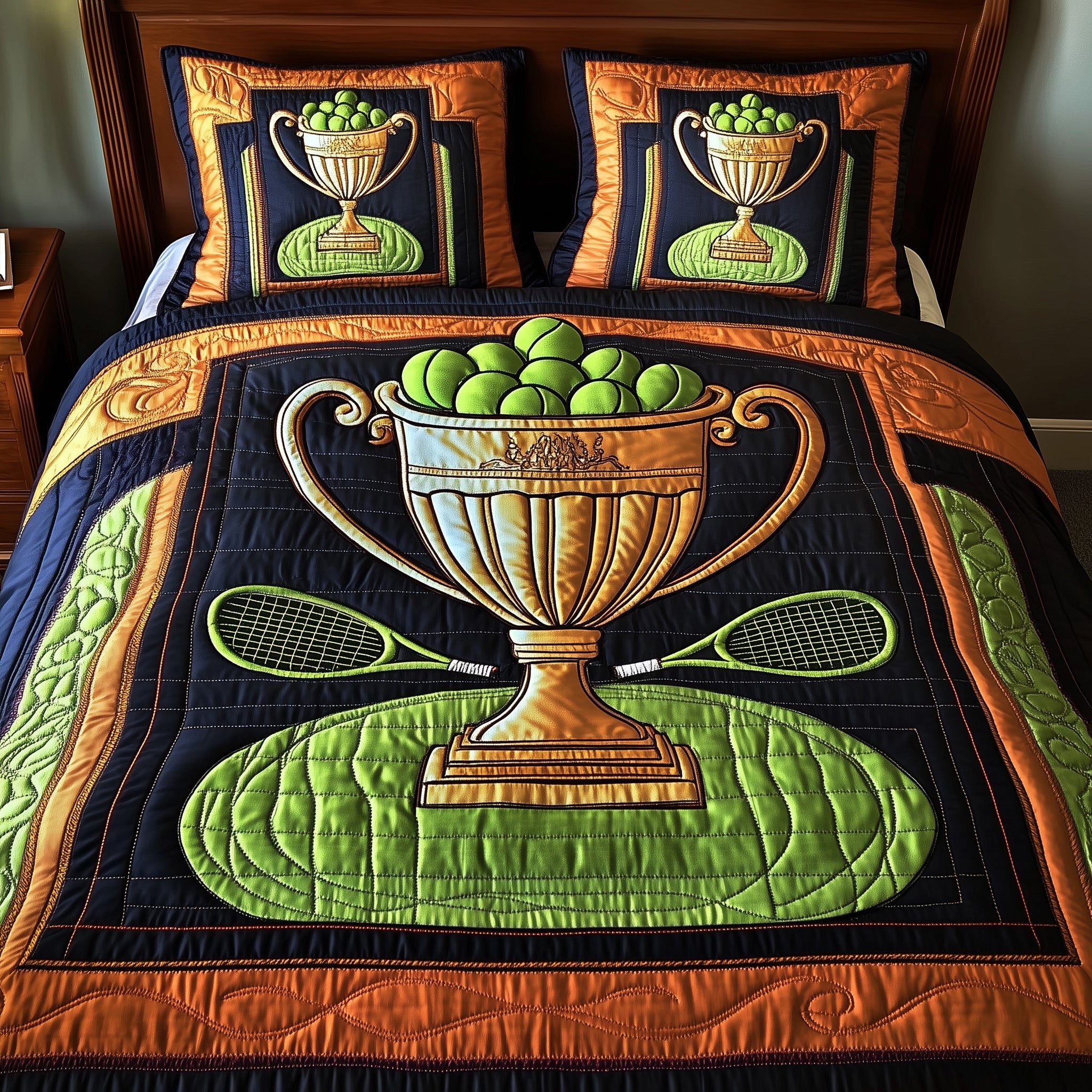 Tennis Champion Glory Quilted Bedding Set Duvet Cover Merchandise Gifts For Tennis Lovers