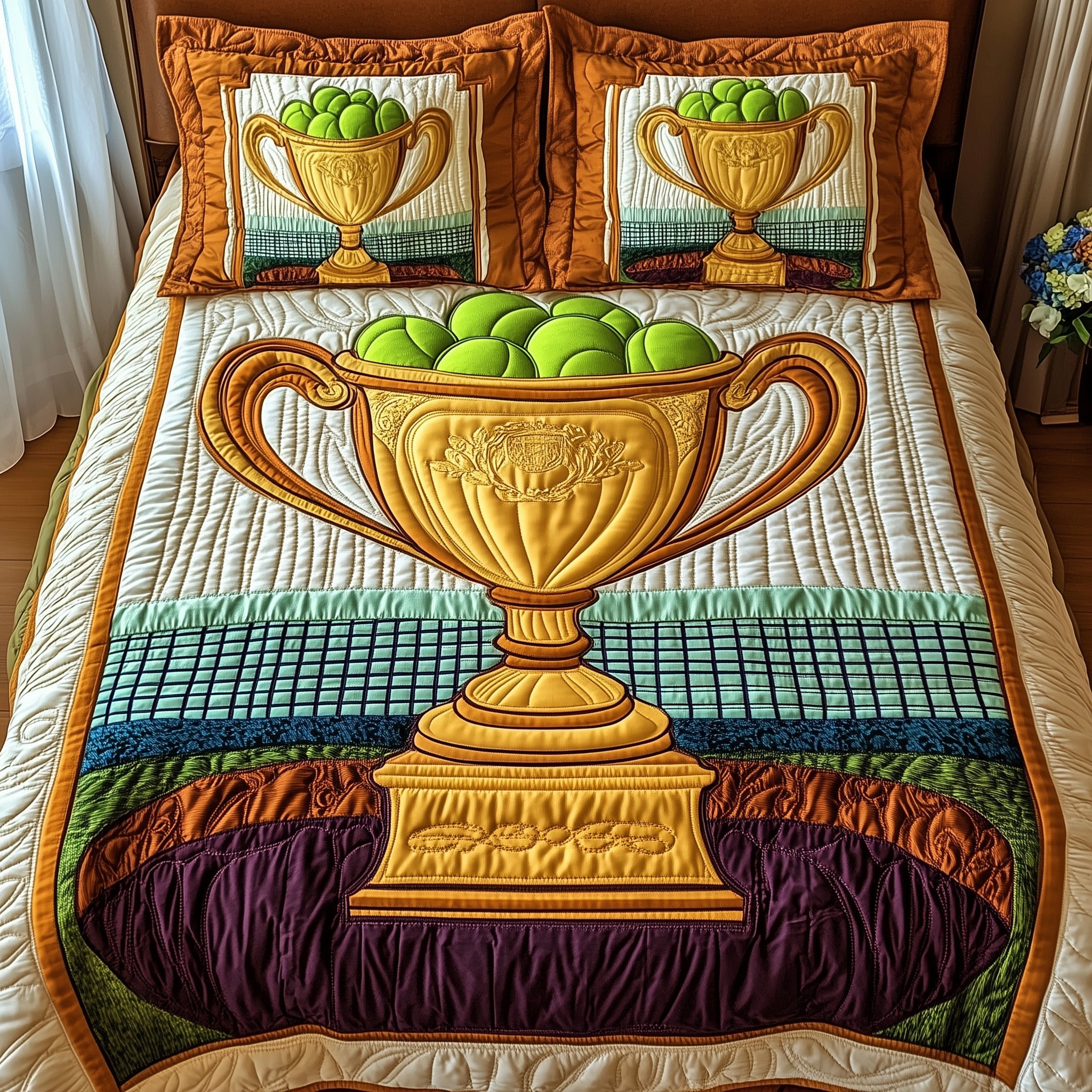 Tennis Champion Glory Quilted Bedding Set Duvet Cover Merchandise Gifts For Tennis Players