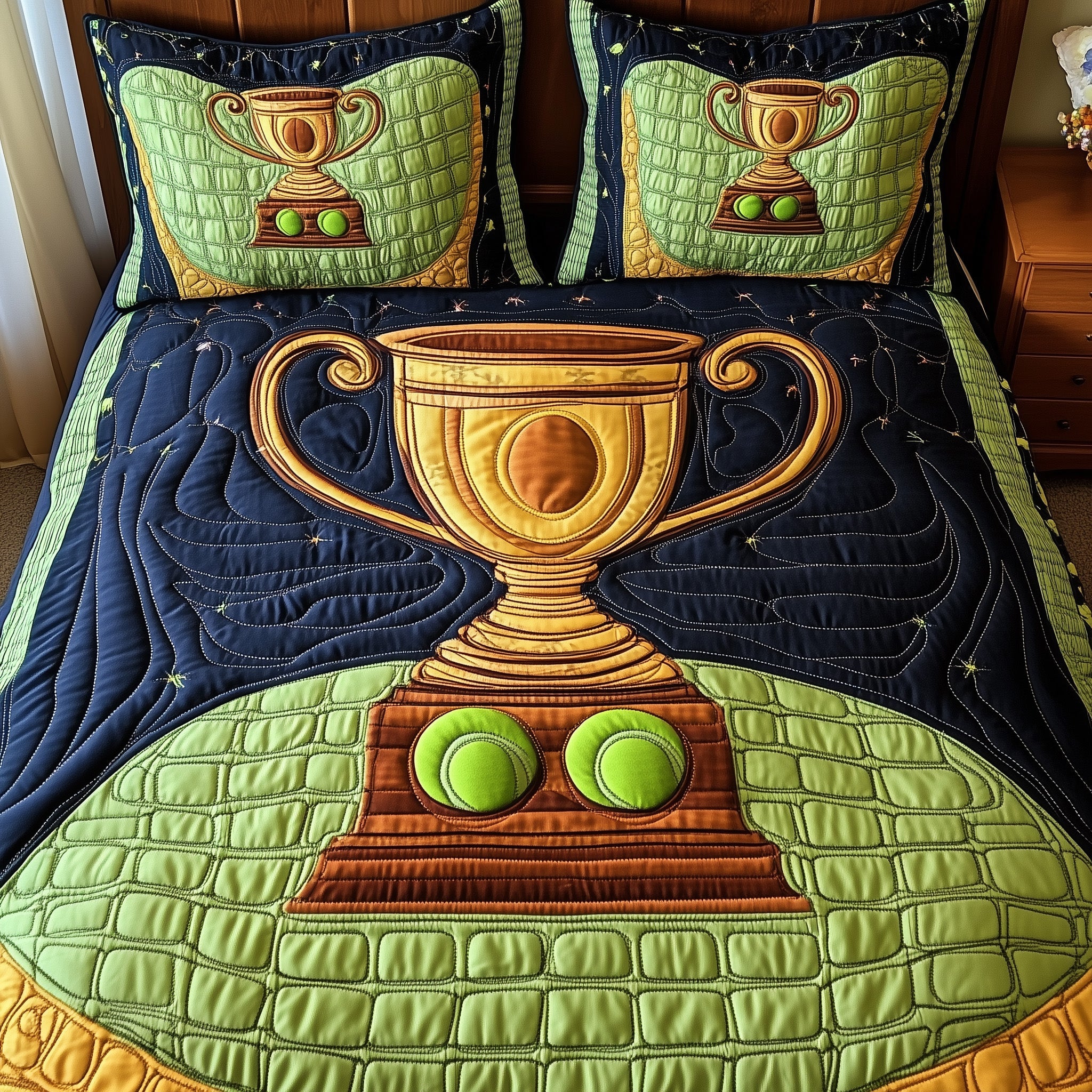 Tennis Champion Glory Quilted Bedding Set Duvet Cover Merchandise Tennis Gifts For Her
