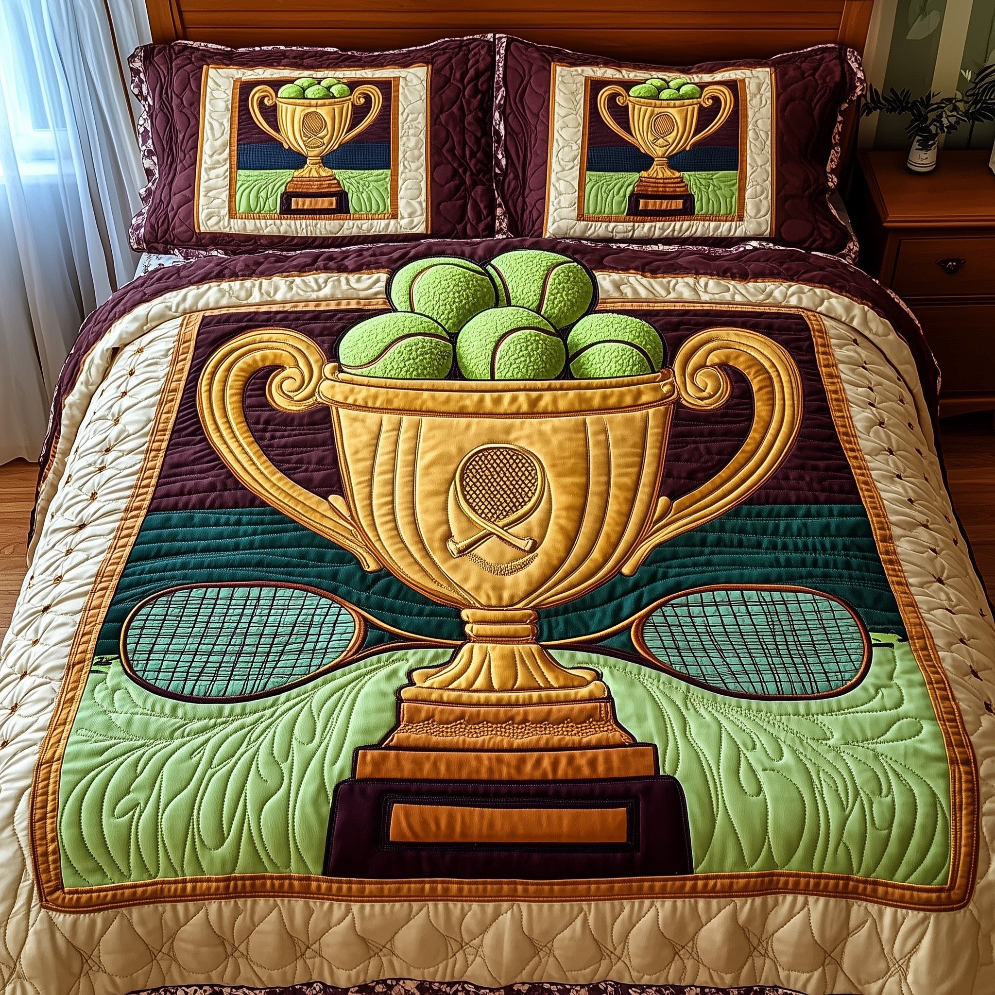 Tennis Champion Glory Quilted Bedding Set Duvet Cover Merchandise Tennis Gifts For Him