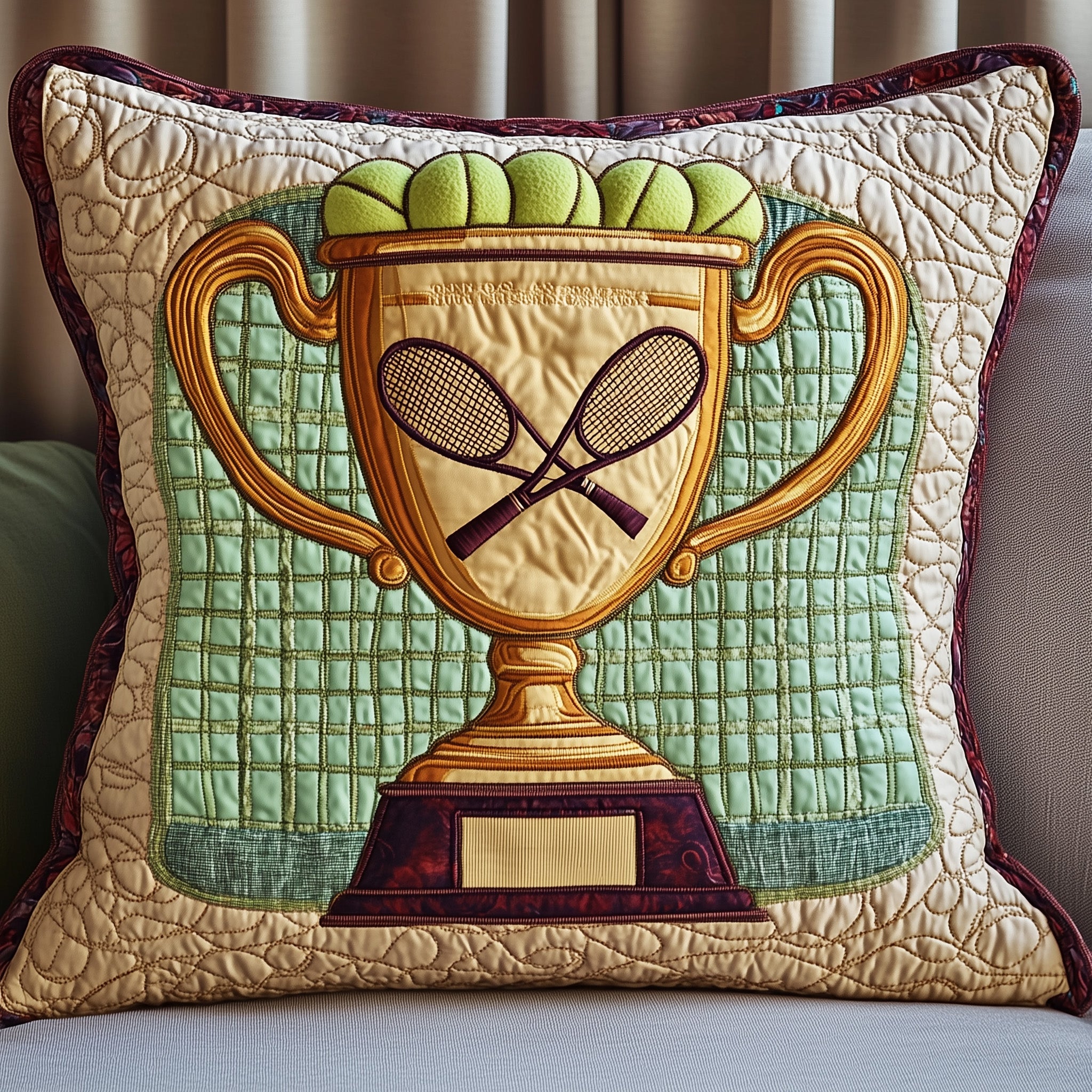 Tennis Champion Glory Quilted Pillow Case Pillow Protector CoverGood Gifts For Tennis Players