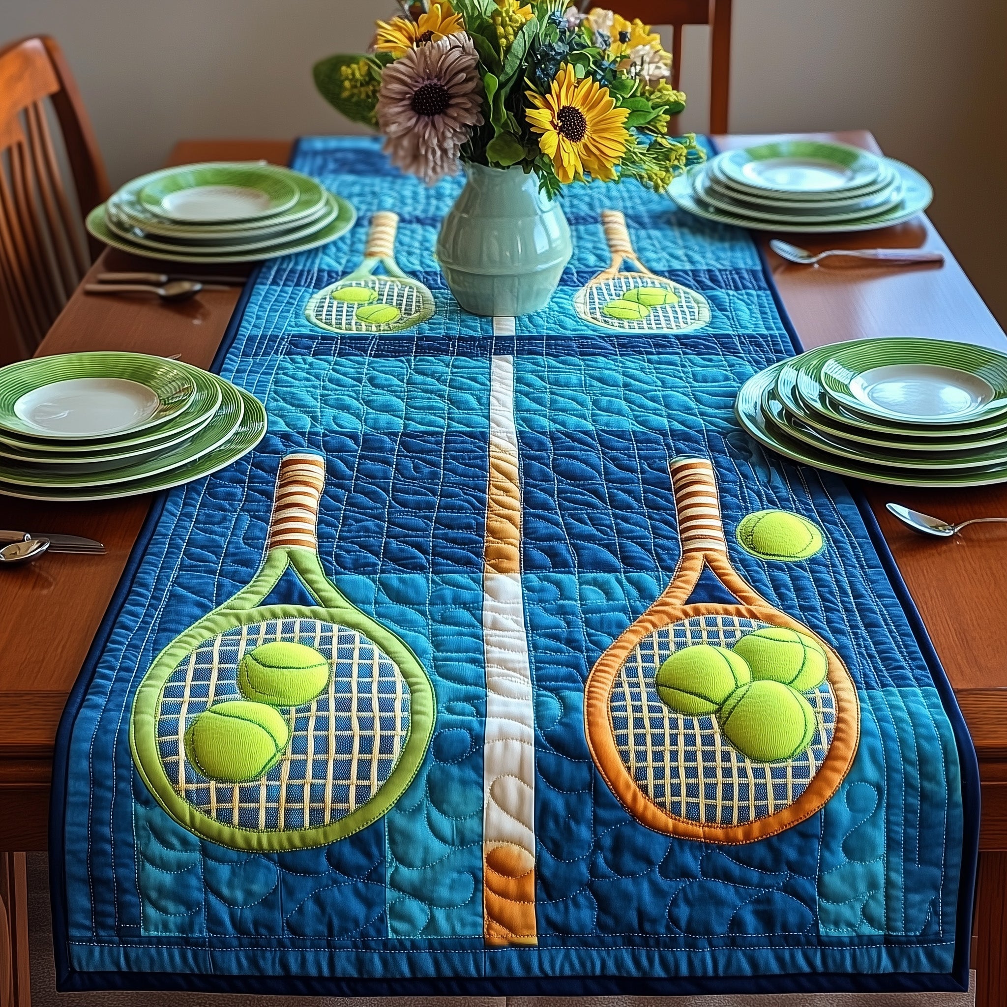 Tennis Club Quilted Table Runner Christmas Table Runner for Dining Room