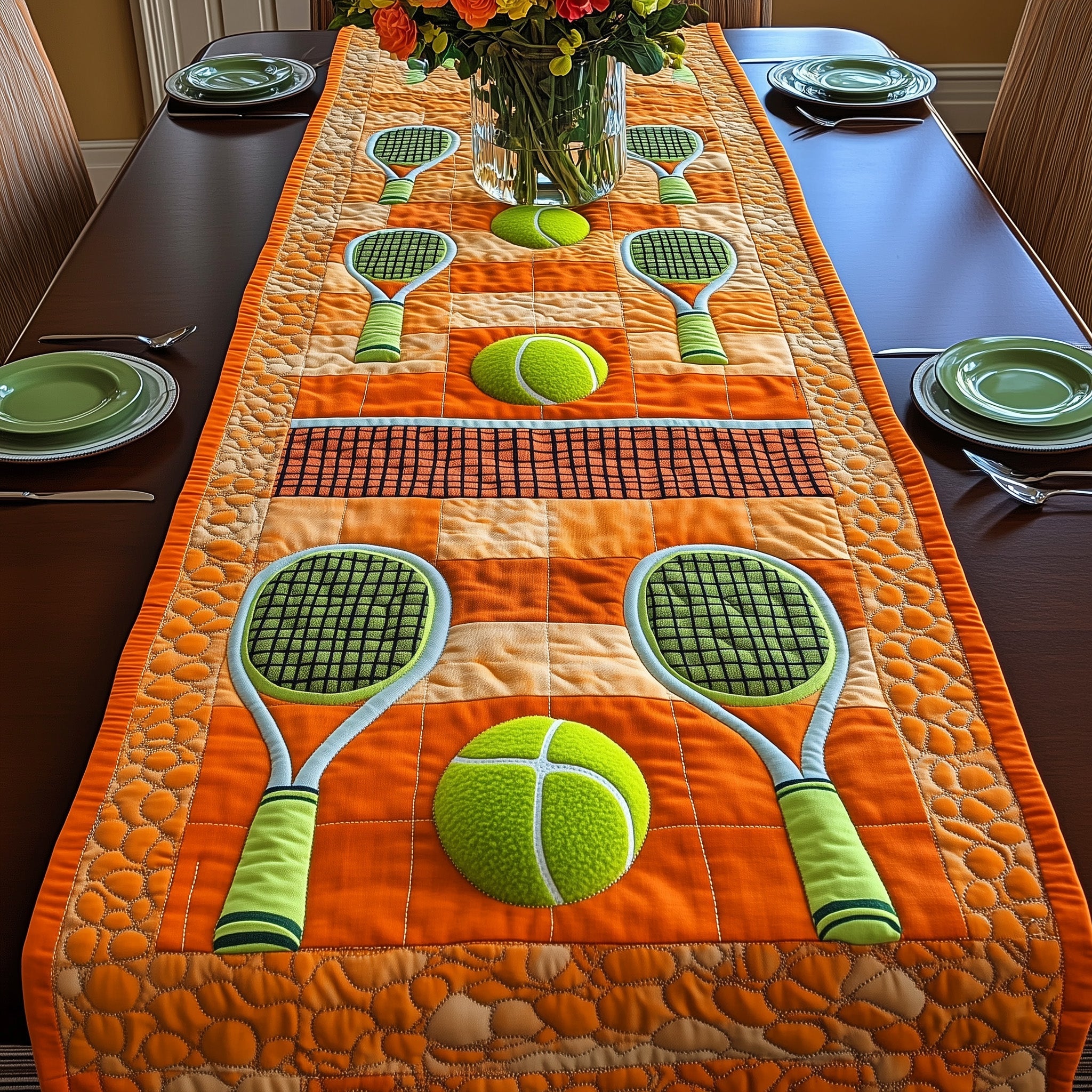 Tennis Club Quilted Table Runner Christmas Theme Table Runner