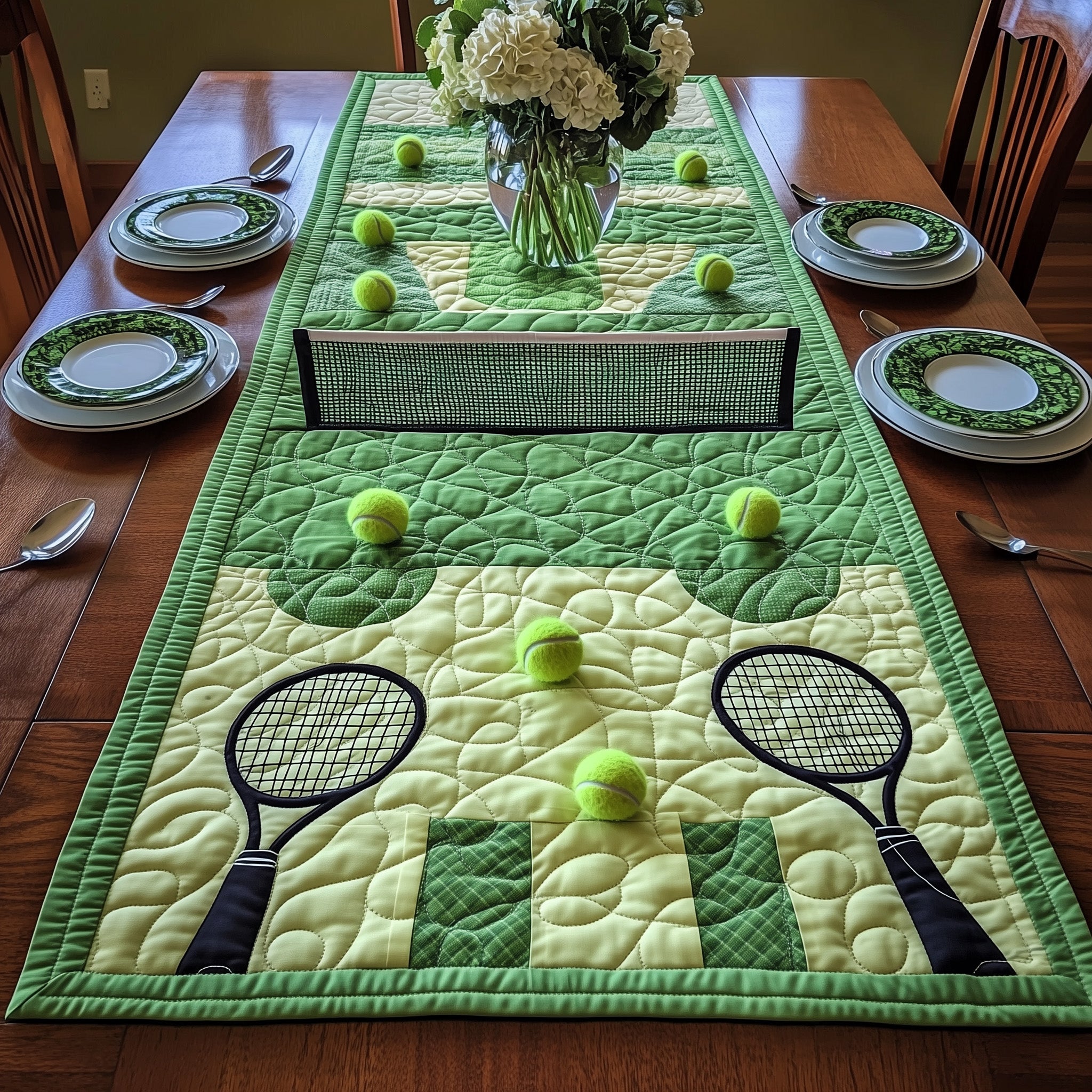 Tennis Club Quilted Table Runner Cozy Christmas Table Runner