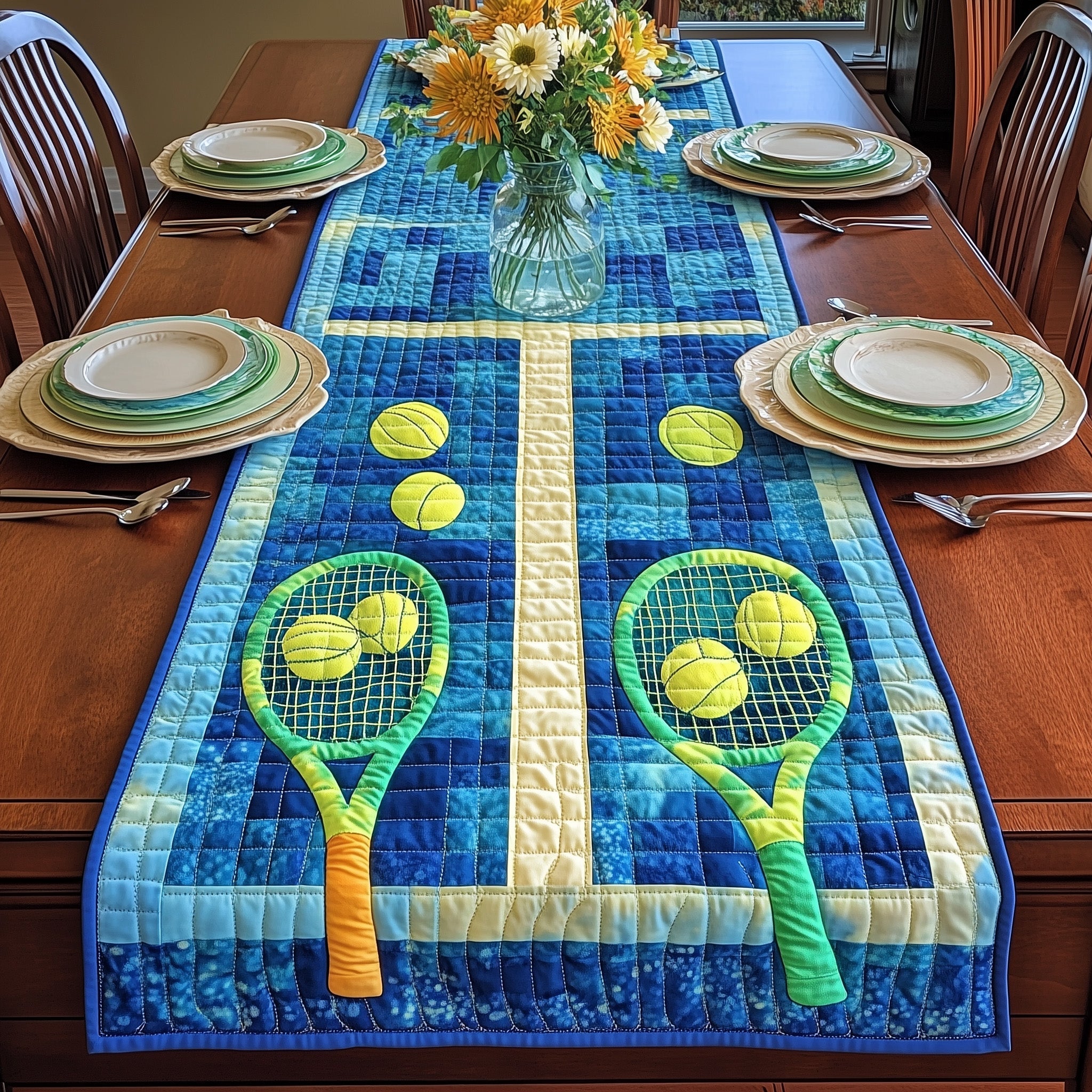 Tennis Club Quilted Table Runner Cozy Winter Table Runner for Home