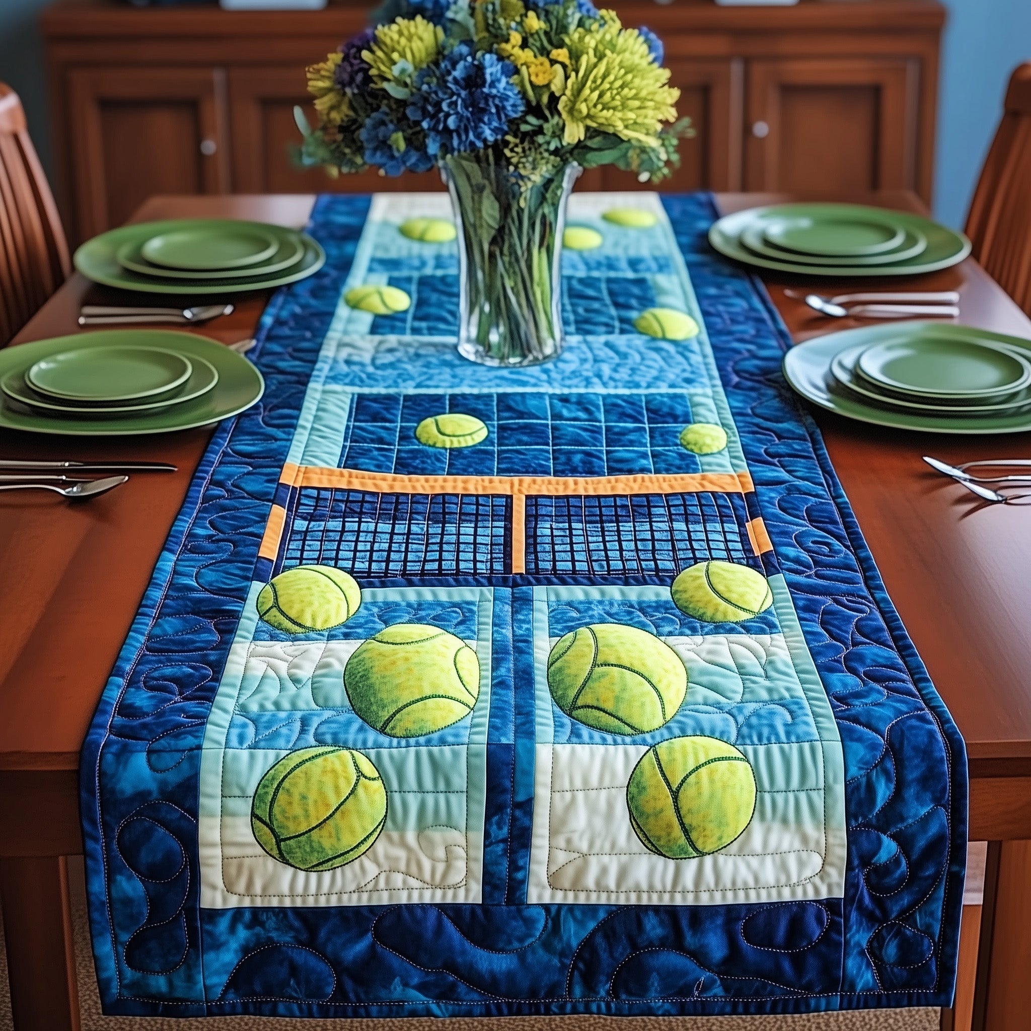 Tennis Club Quilted Table Runner Elegant Christmas Table Runner