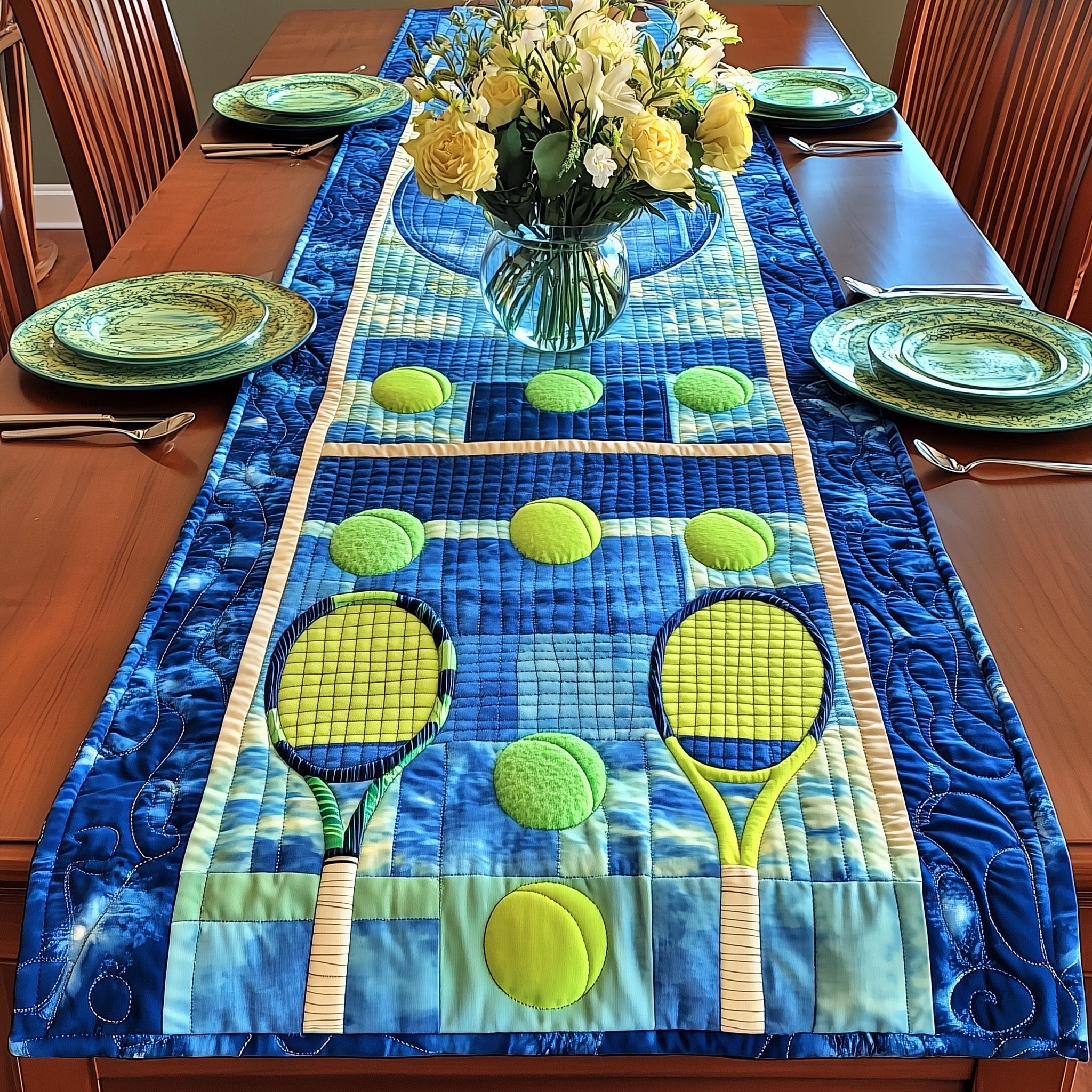 Tennis Club Quilted Table Runner Festive Holiday Table Runner Decor