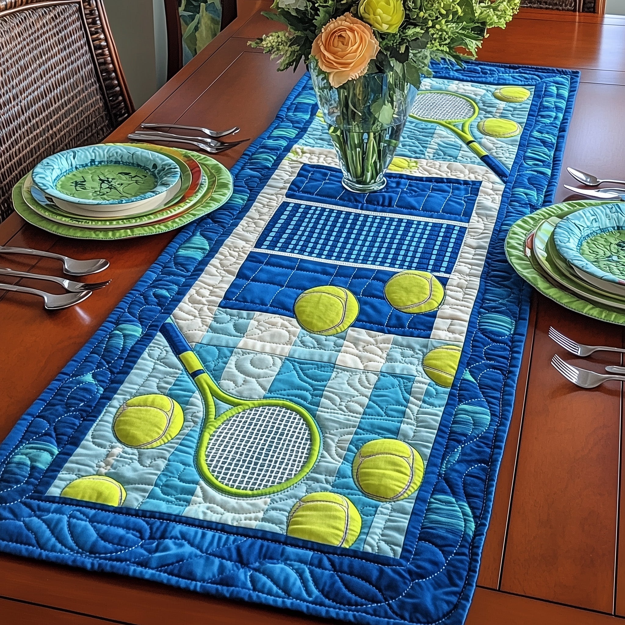 Tennis Club Quilted Table Runner Holiday Party Table Runner