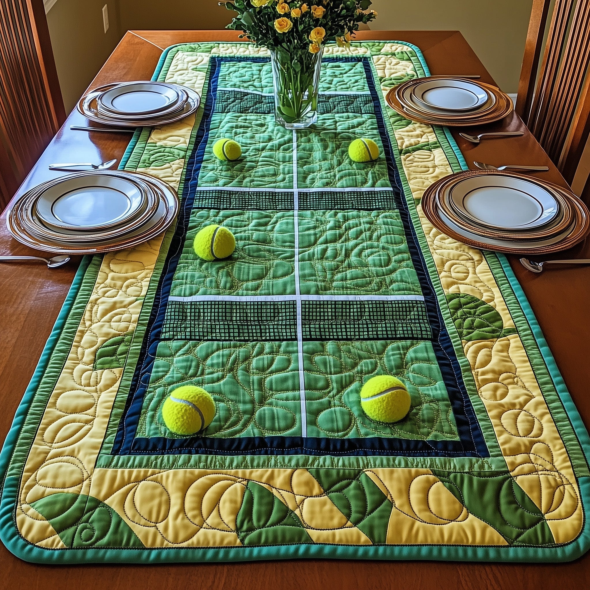 Tennis Club Quilted Table Runner Holiday Season Table Runner
