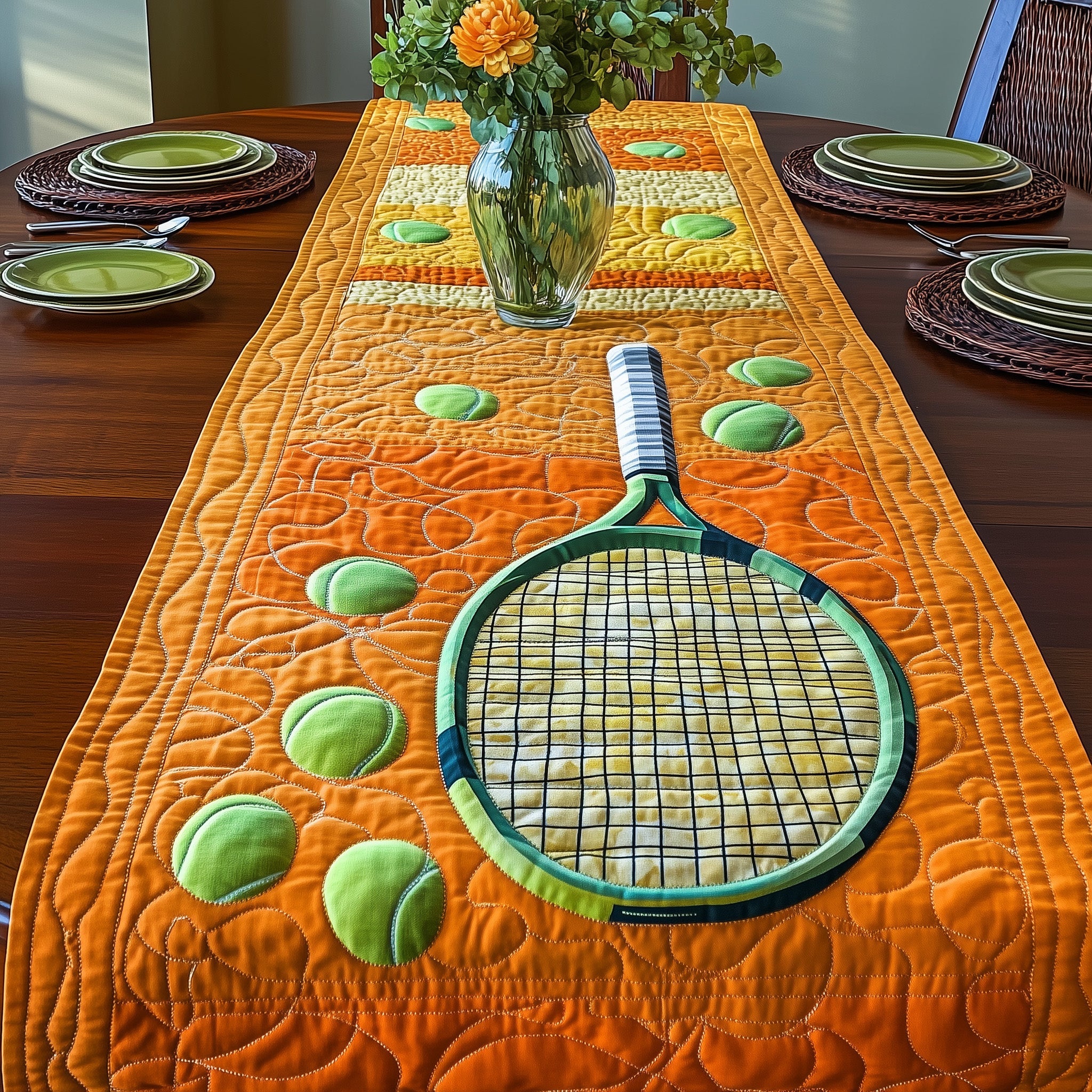 Tennis Club Quilted Table Runner Holiday Table Runner Gift Idea