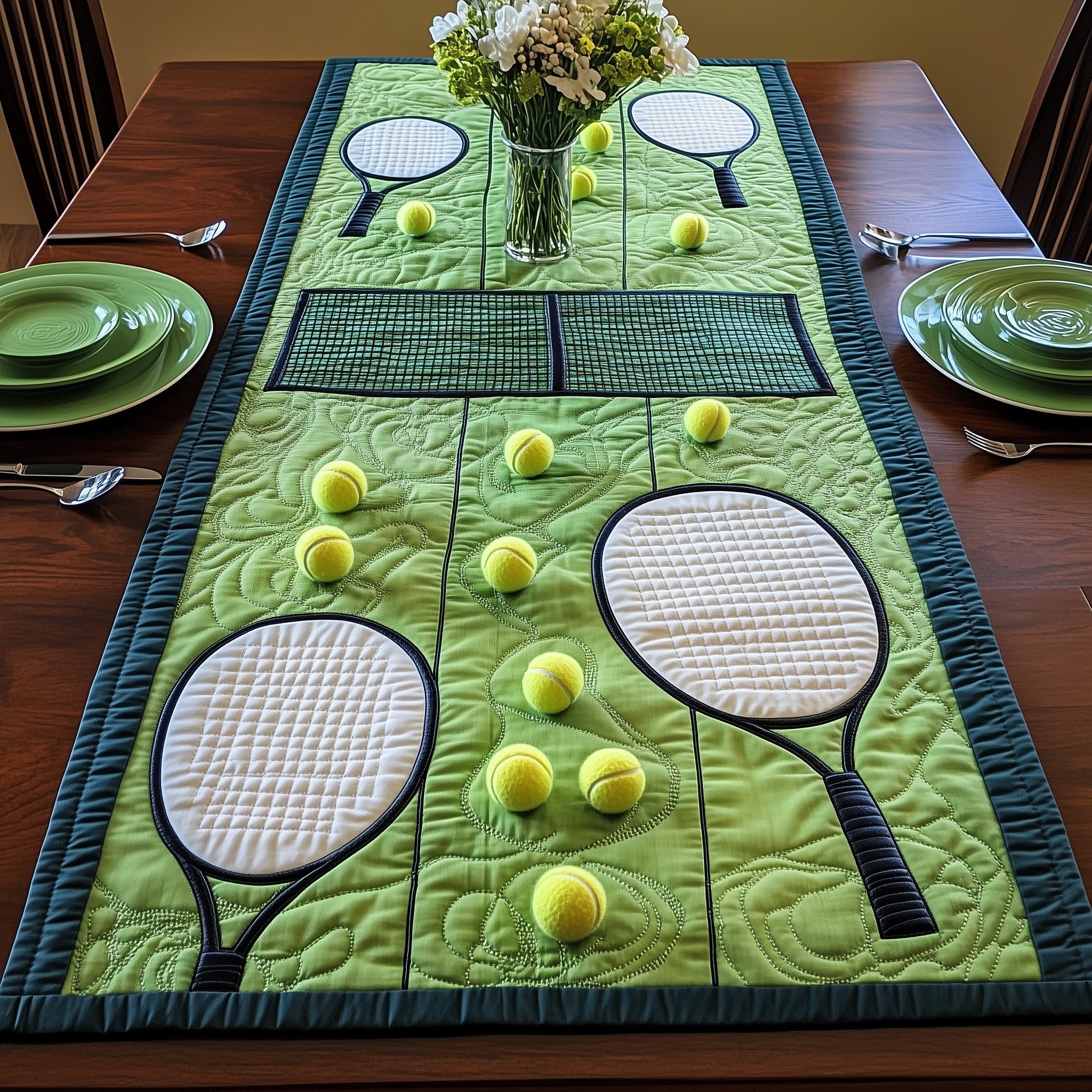 Tennis Club Quilted Table Runner Table Runner for Christmas Decor