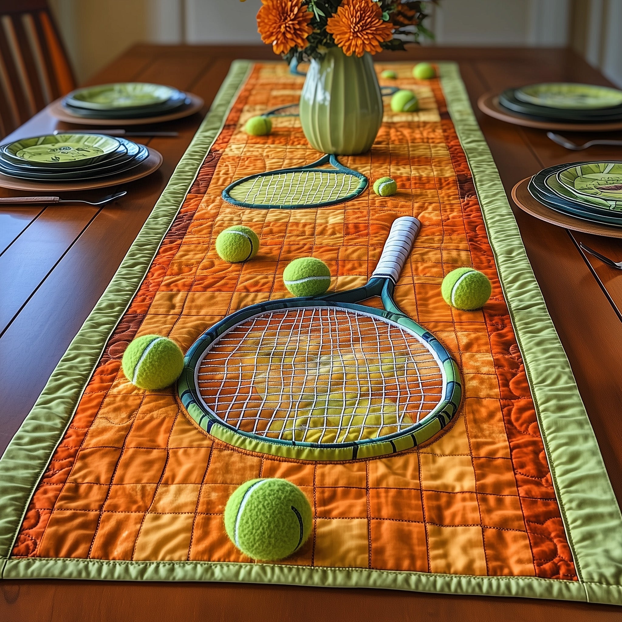 Tennis Club Quilted Table Runner Winter Table Runner