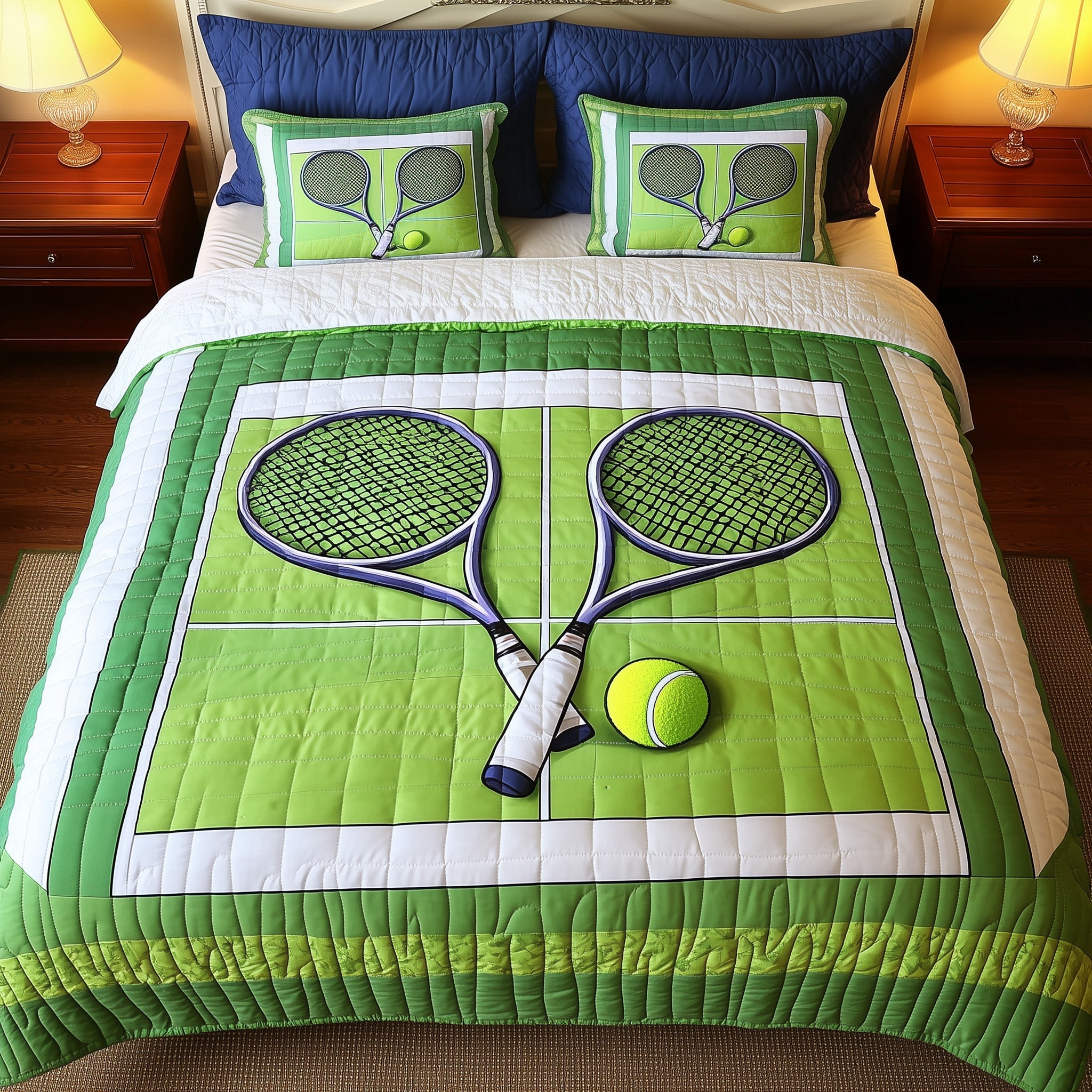 Tennis Rackets Quilted Bedding Set Duvet Cover Merchandise Tennis Gift Ideas