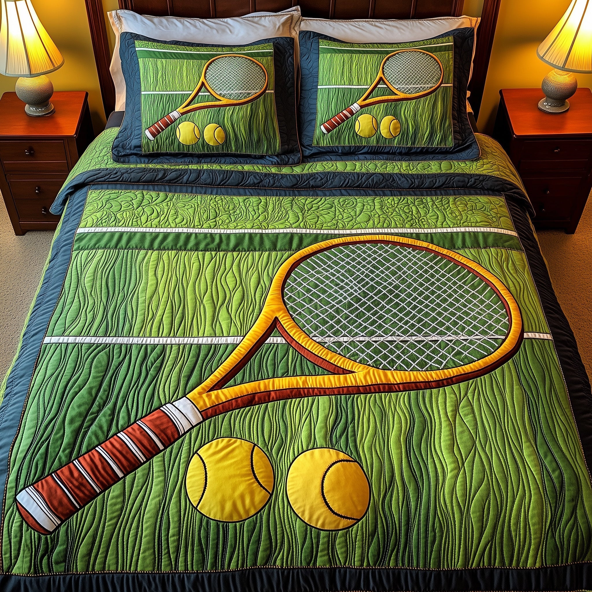 Tennis Time Quilted Bedding Set Duvet Cover Bedspread Best Gift Ideas For Tennis Lovers