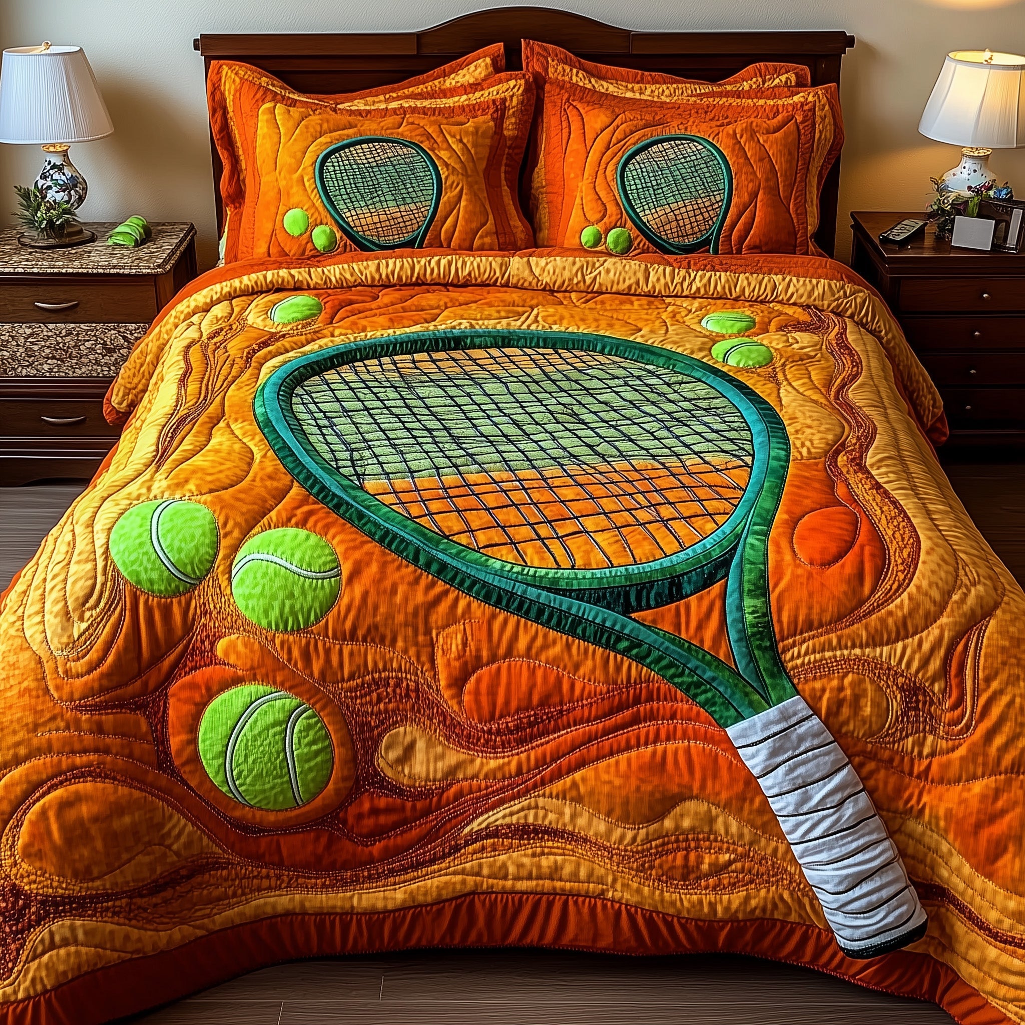 Tennis Time Quilted Bedding Set Duvet Cover Merchandise Best Gifts For Male Tennis Players
