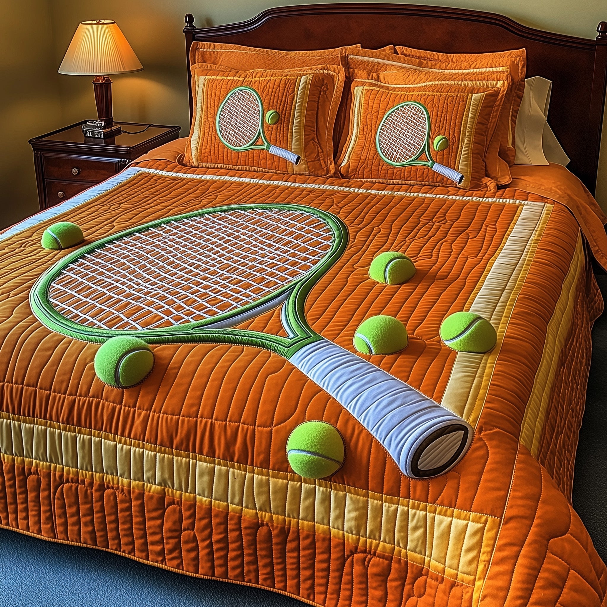 Tennis Time Quilted Bedding Set Duvet Cover Merchandise Best Gifts For People Who Love Tennis