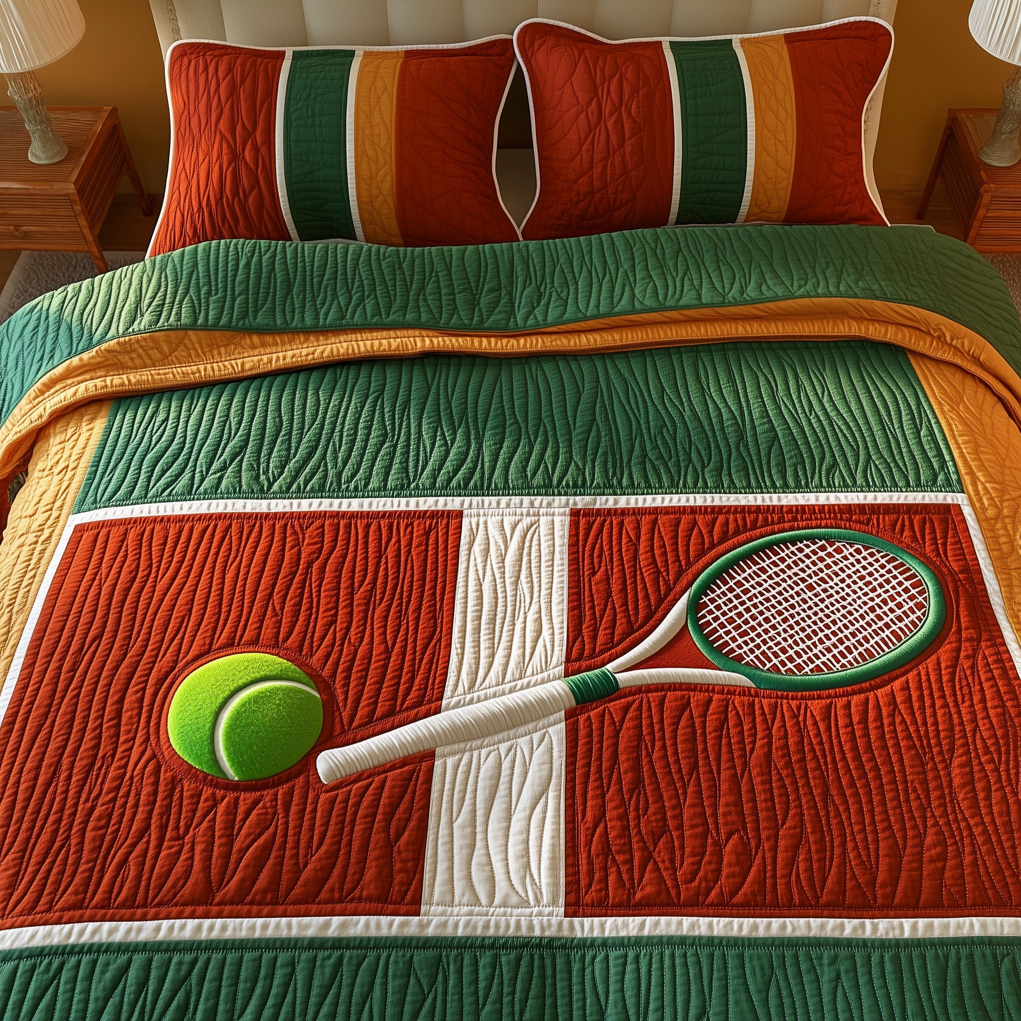 Tennis Time Quilted Bedding Set Duvet Cover Merchandise Best Gifts For Tennis Lovers