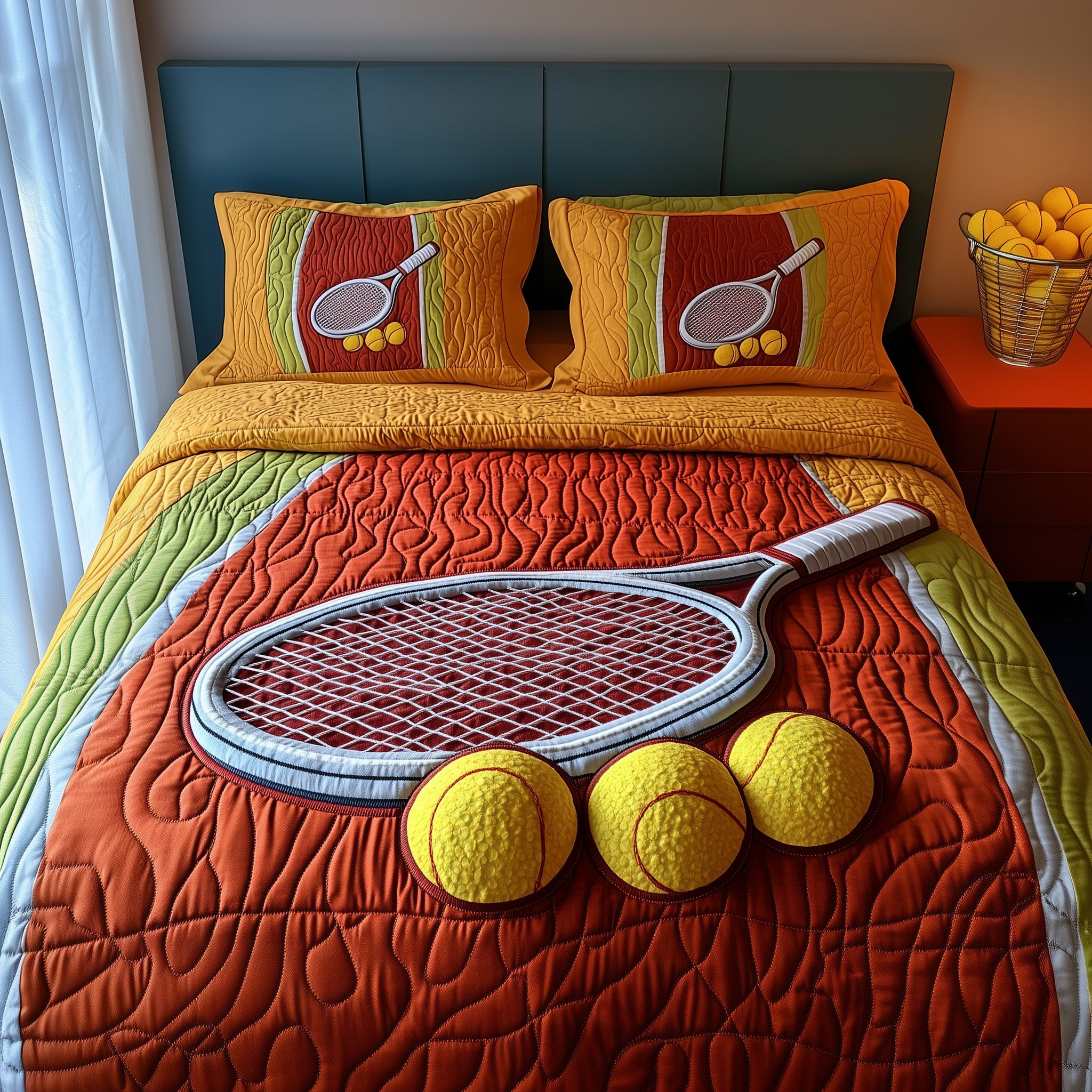 Tennis Time Quilted Bedding Set Duvet Cover Merchandise Best Good Tennis Gifts