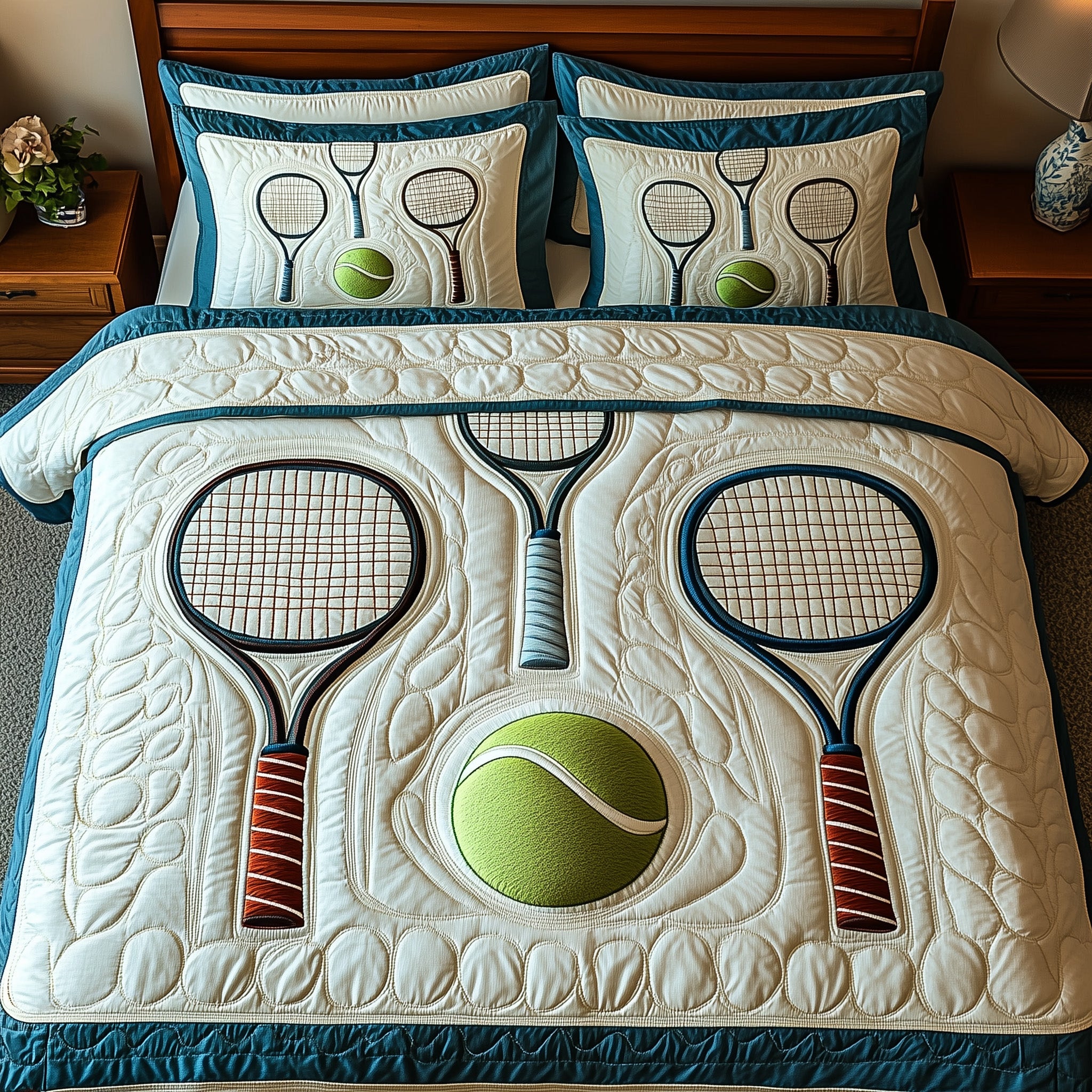 Tennis Time Quilted Bedding Set Duvet Cover Merchandise Best Tennis Gifts