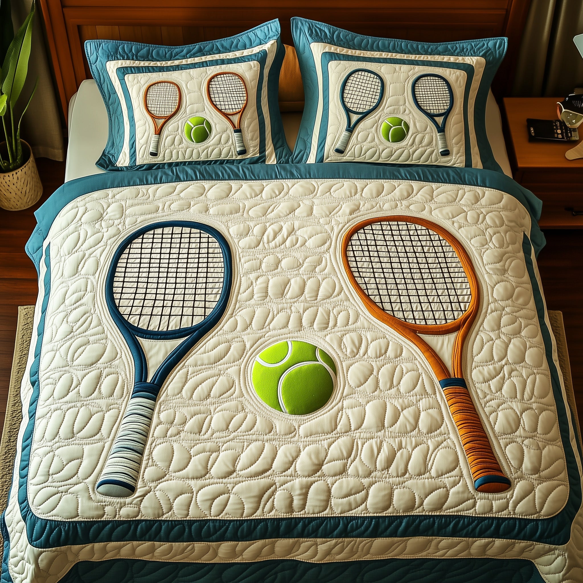 Tennis Time Quilted Bedding Set Duvet Cover Merchandise Best Tennis Gifts For Her