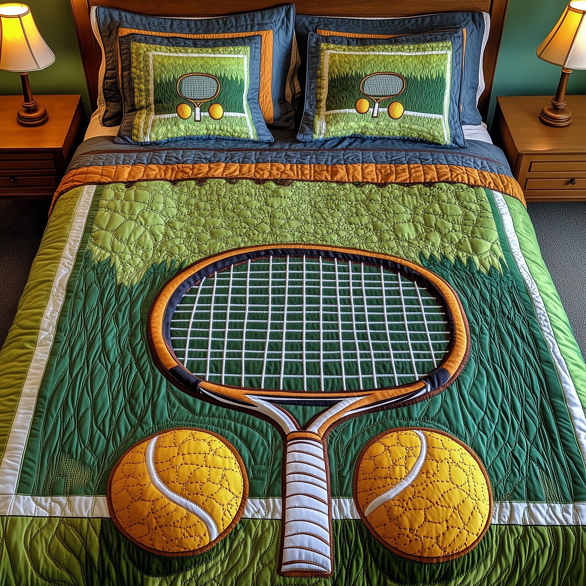 Tennis Time Quilted Bedding Set Duvet Cover Merchandise Best Tennis Inspired Gifts