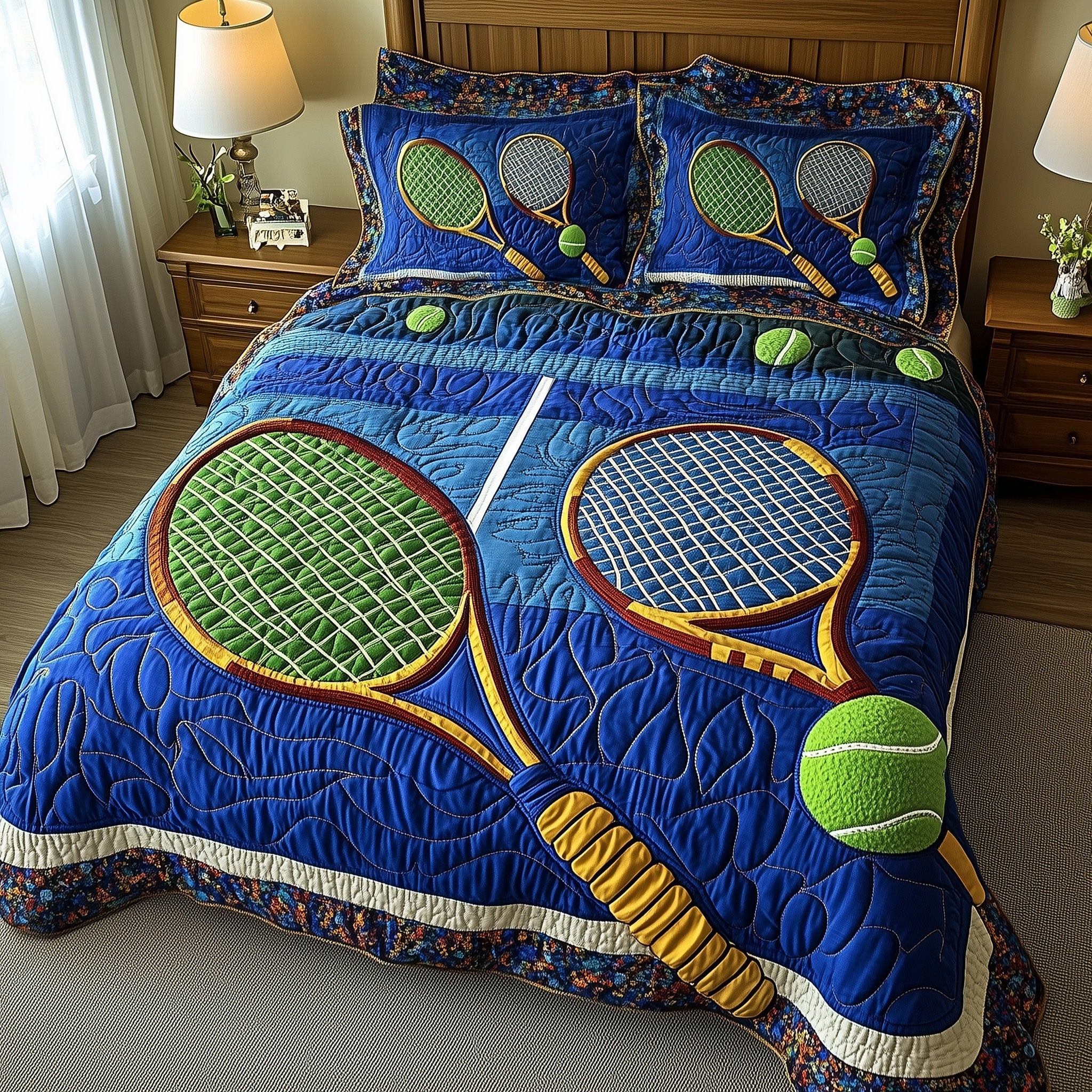 Tennis Time Quilted Bedding Set Duvet Cover Merchandise Best Tennis Novelty Gifts