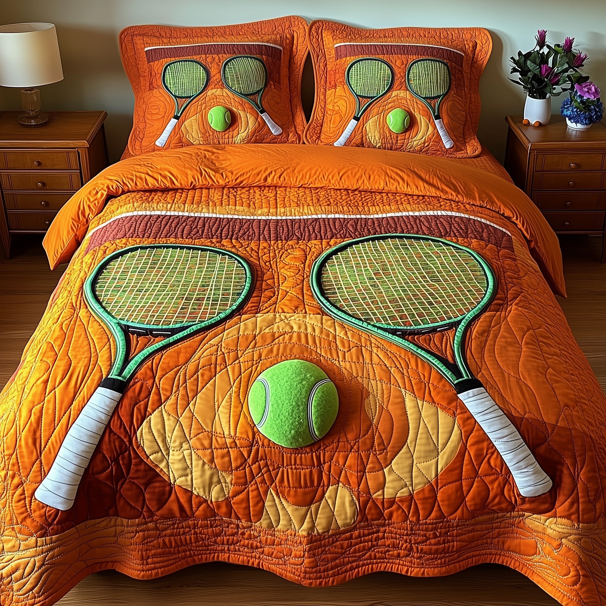 Tennis Time Quilted Bedding Set Duvet Cover Merchandise Best Tennis Player Gifts For Him