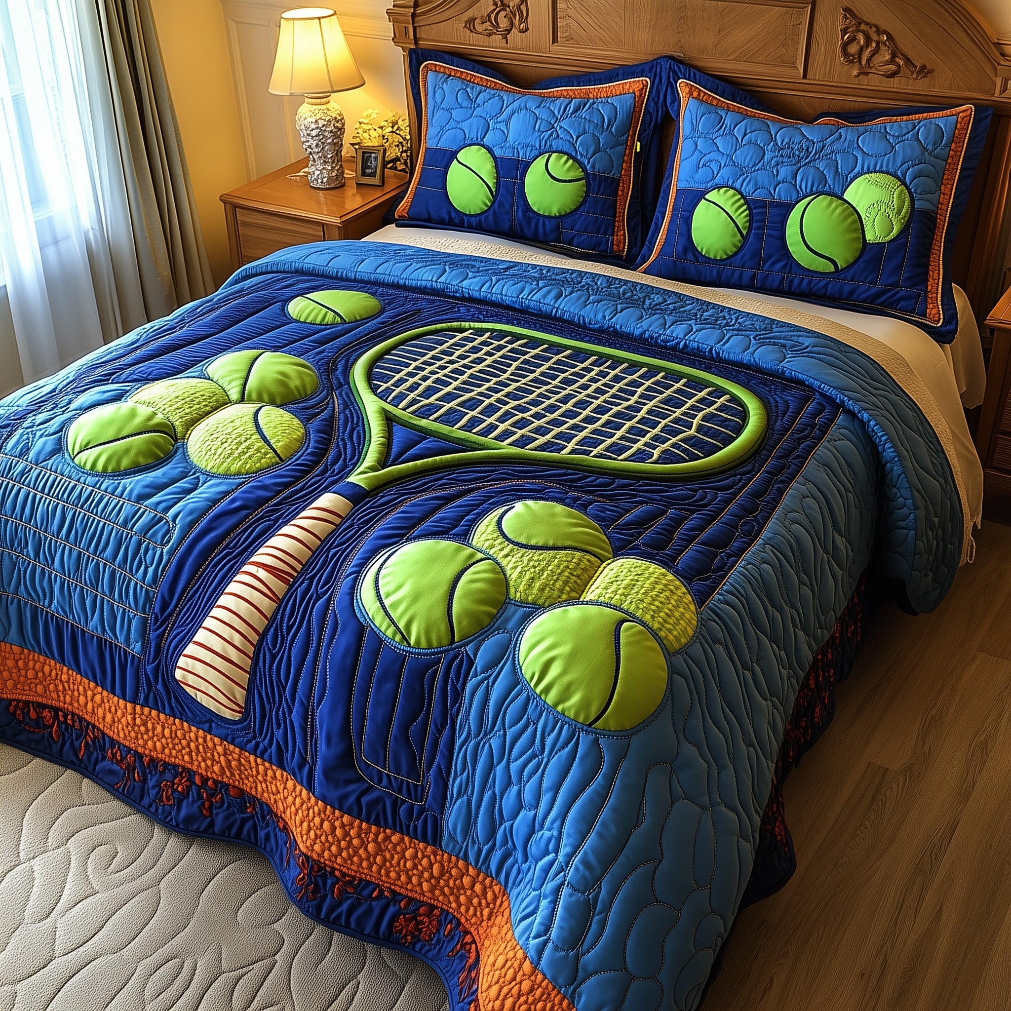 Tennis Time Quilted Bedding Set Duvet Cover Merchandise Best Tennis Presents For Him