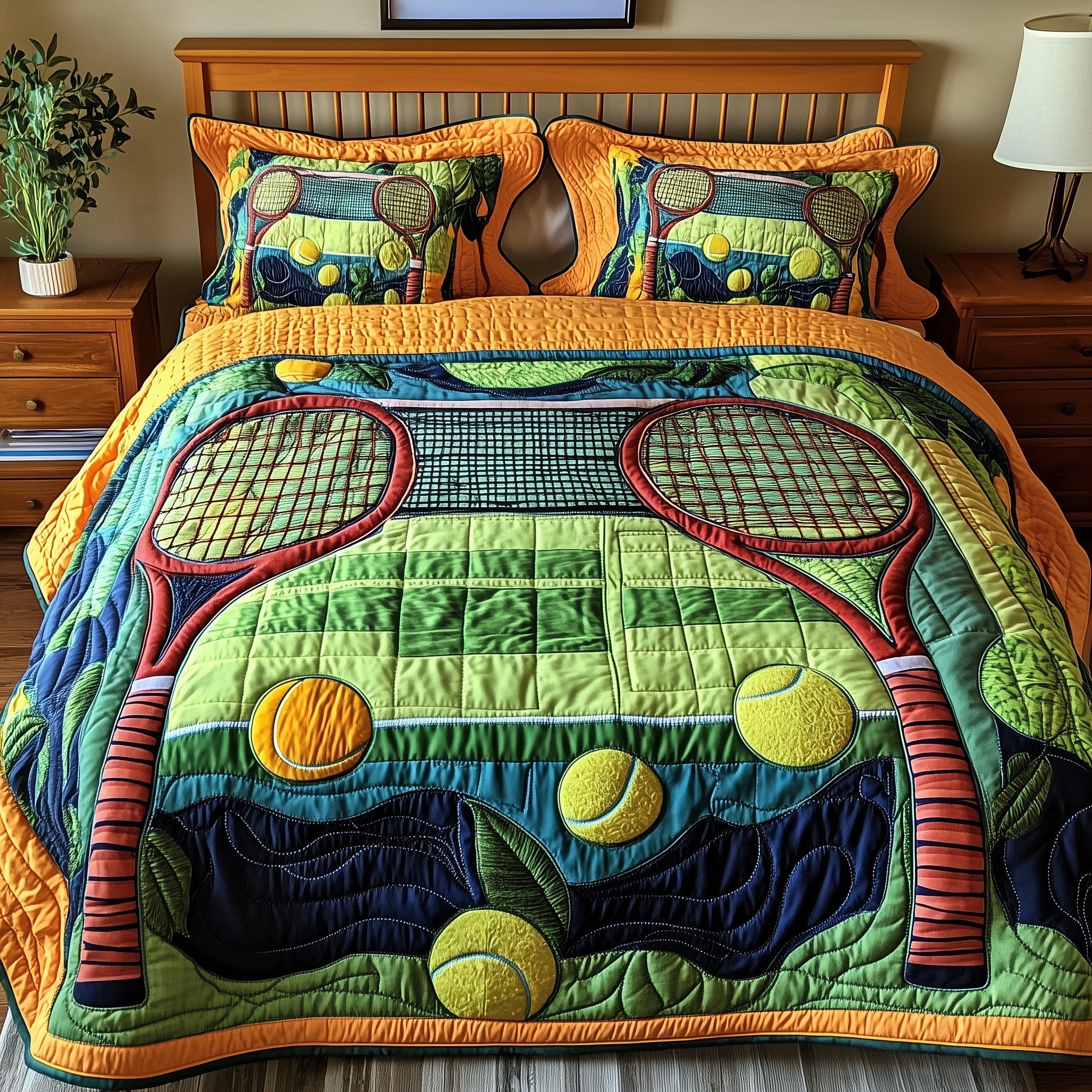 Tennis Time Quilted Bedding Set Duvet Cover Merchandise Christmas Gifts For Tennis Players