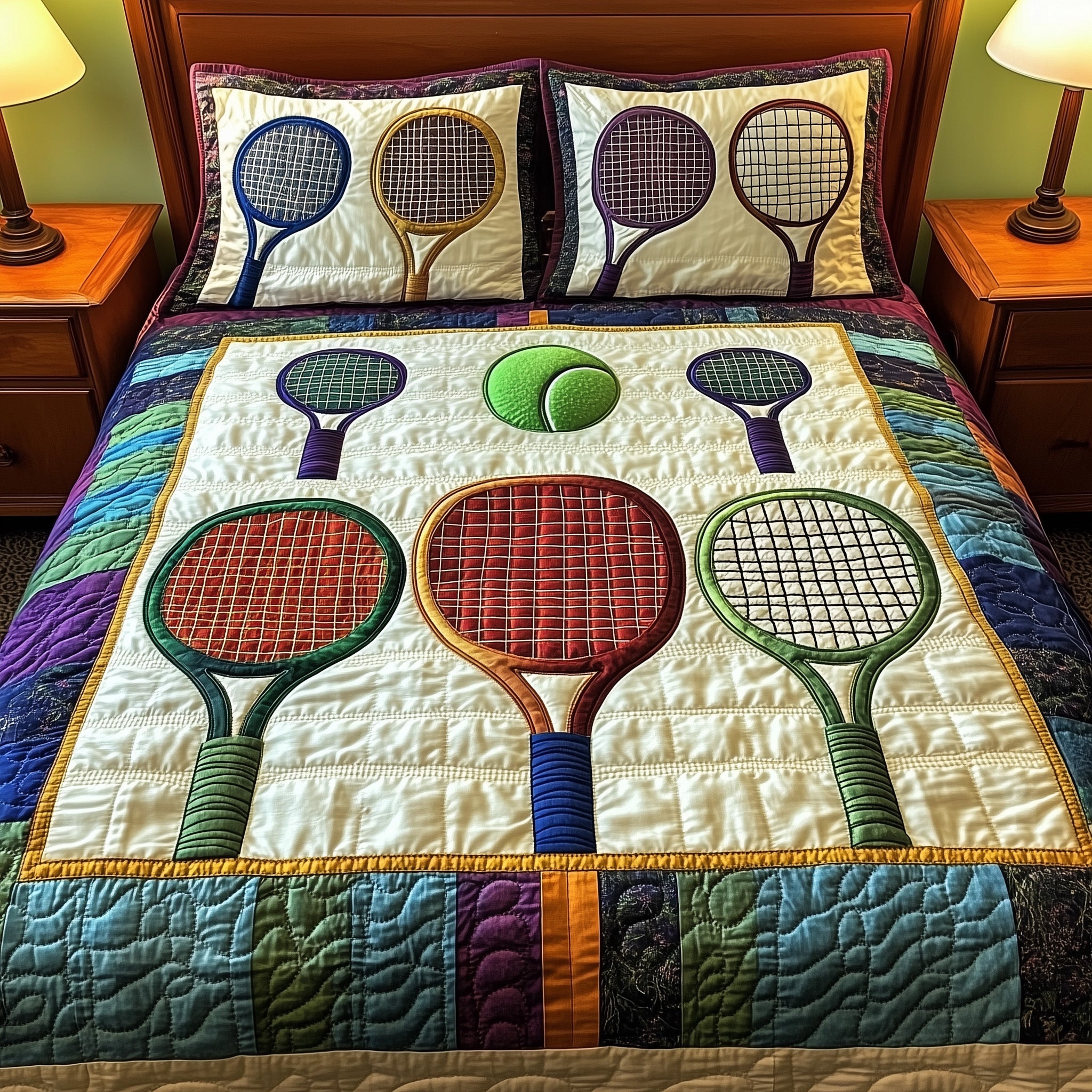 Tennis Time Quilted Bedding Set Duvet Cover Merchandise Cool Gifts For Tennis Players
