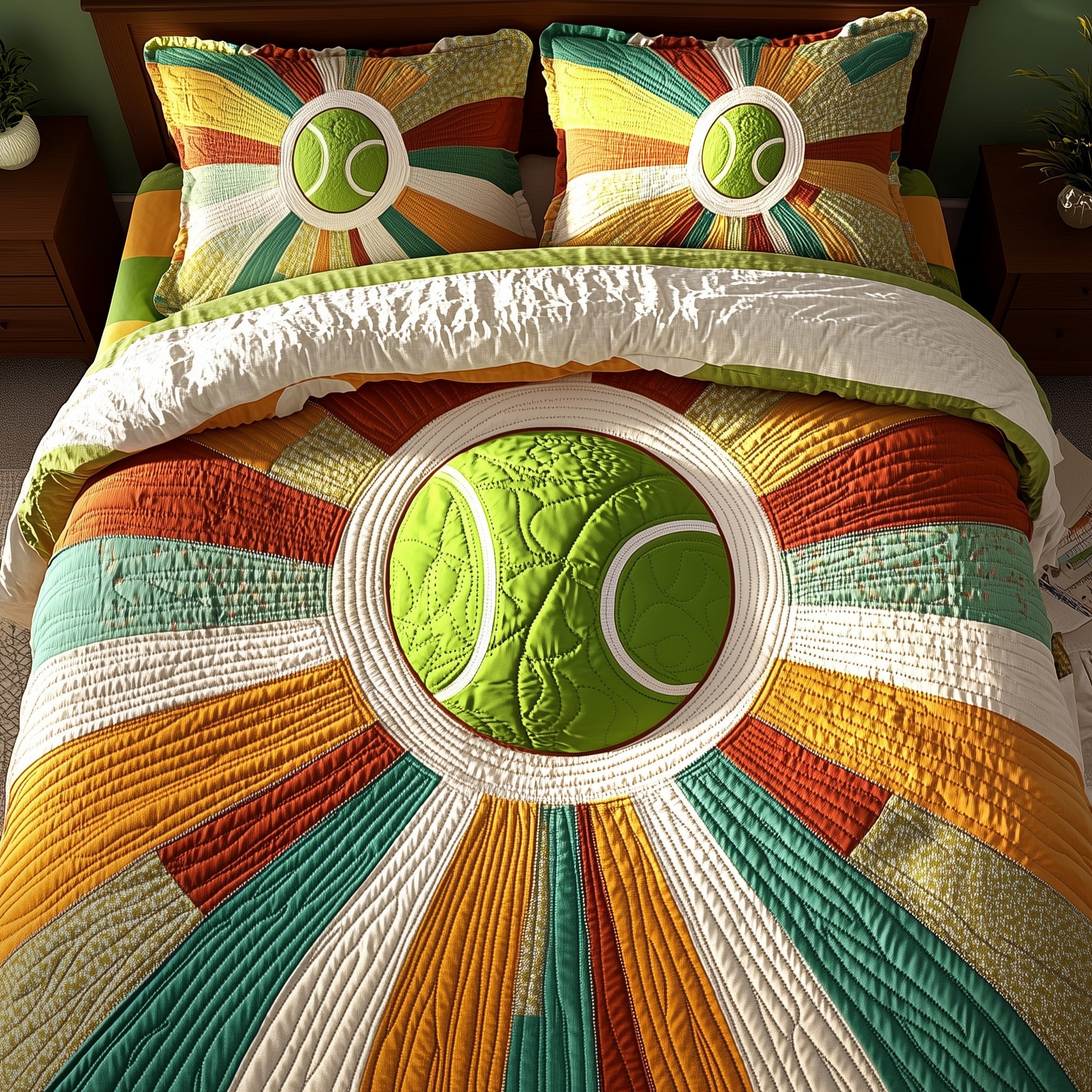 Tennis Time Quilted Bedding Set Duvet Cover Merchandise Gift Ideas For Tennis Players