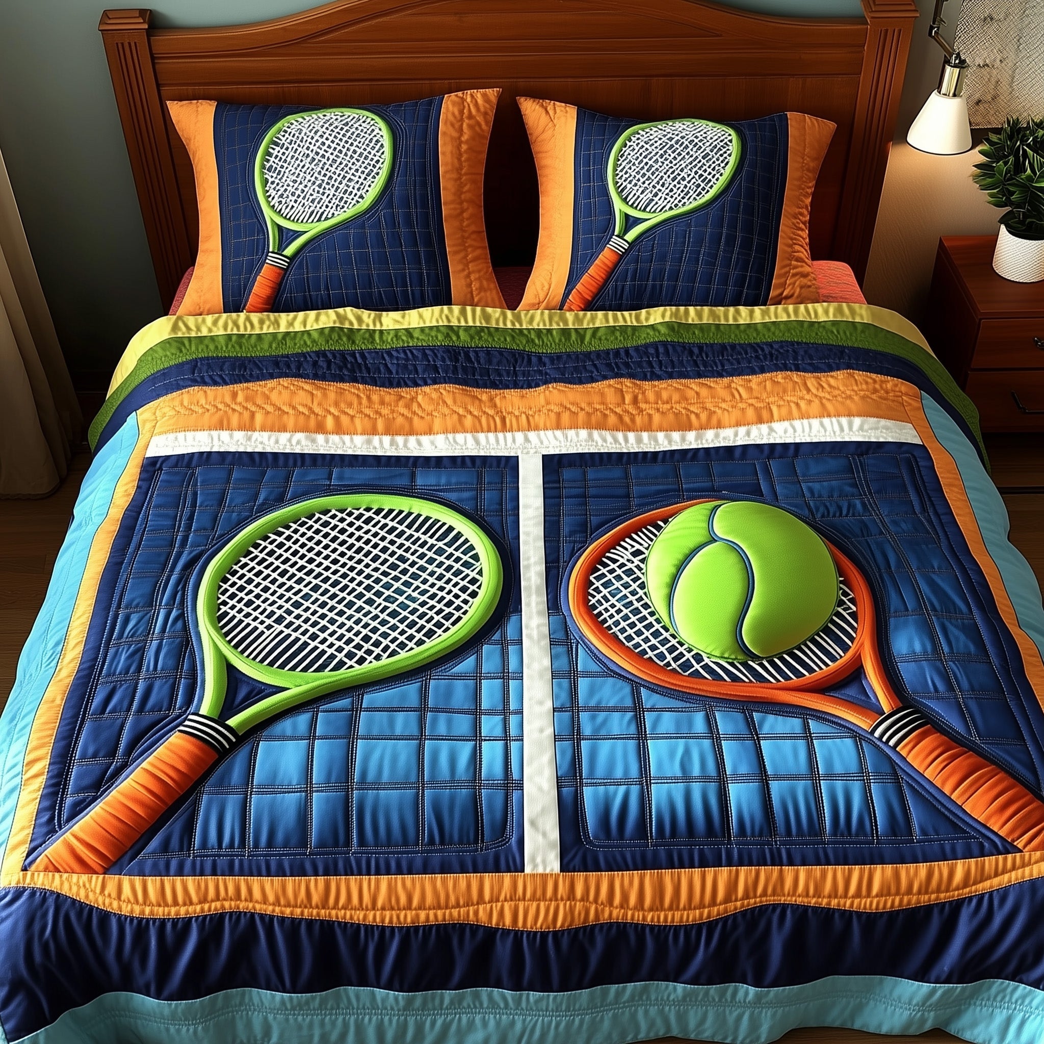 Tennis Time Quilted Bedding Set Duvet Cover Merchandise Gifts For Female Tennis Players