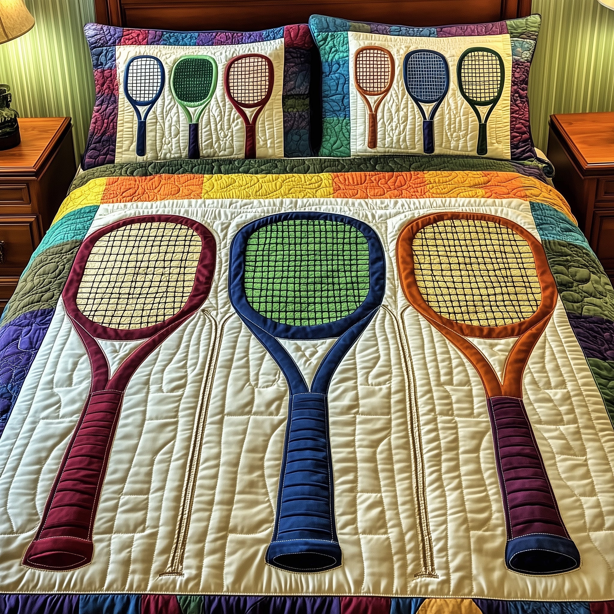Tennis Time Quilted Bedding Set Duvet Cover Merchandise Gifts For Male Tennis Players
