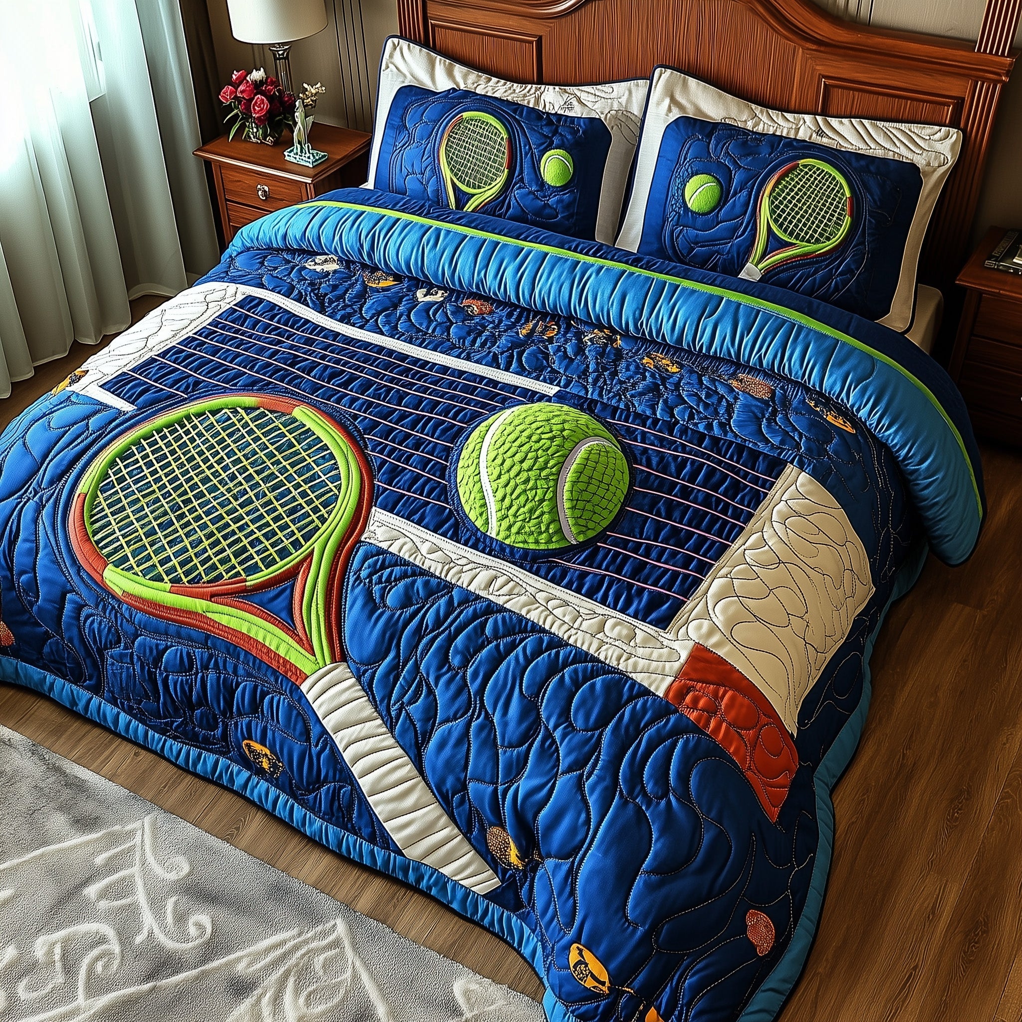 Tennis Time Quilted Bedding Set Duvet Cover Merchandise Gifts For People Who Like Tennis