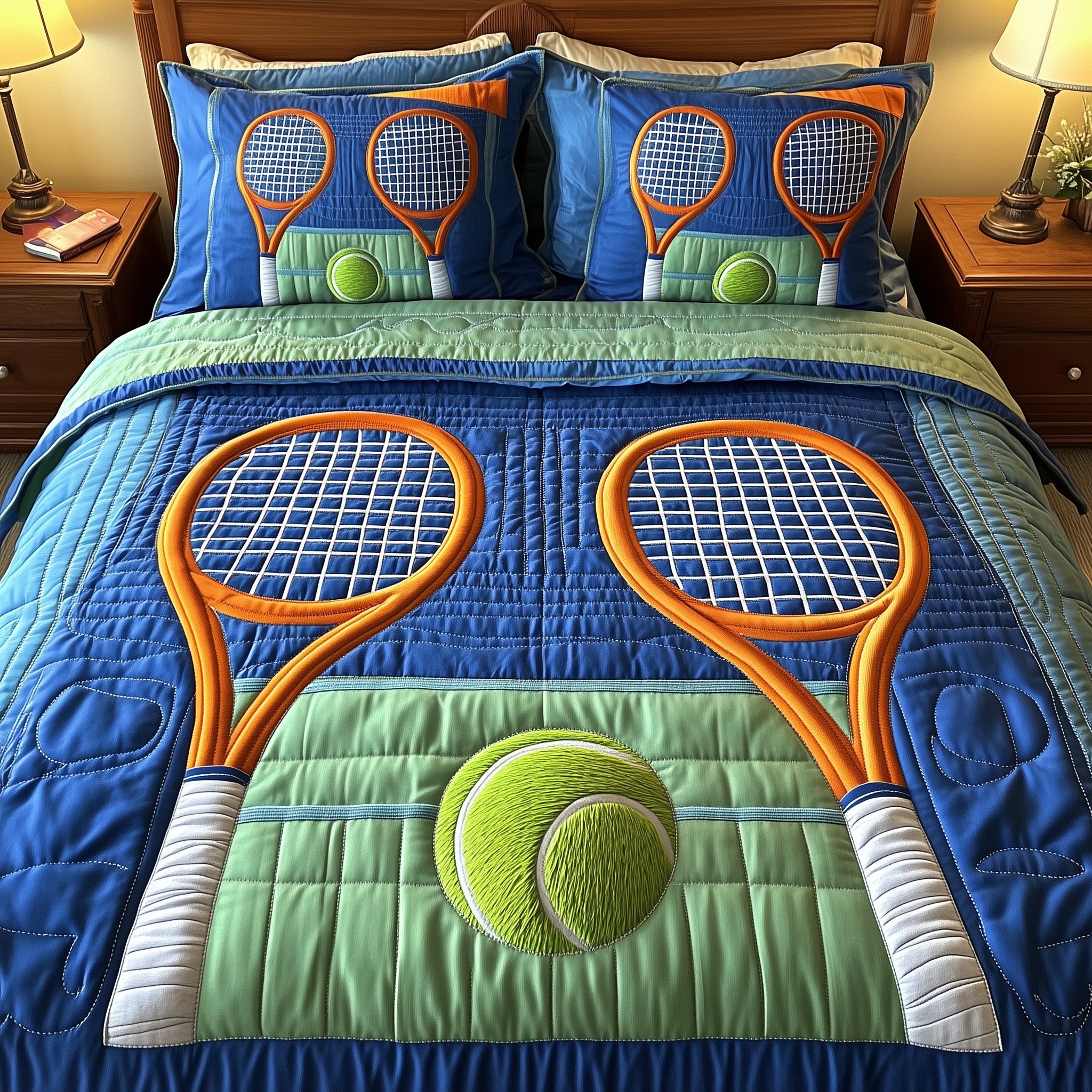 Tennis Time Quilted Bedding Set Duvet Cover Merchandise Gifts For People Who Love Tennis