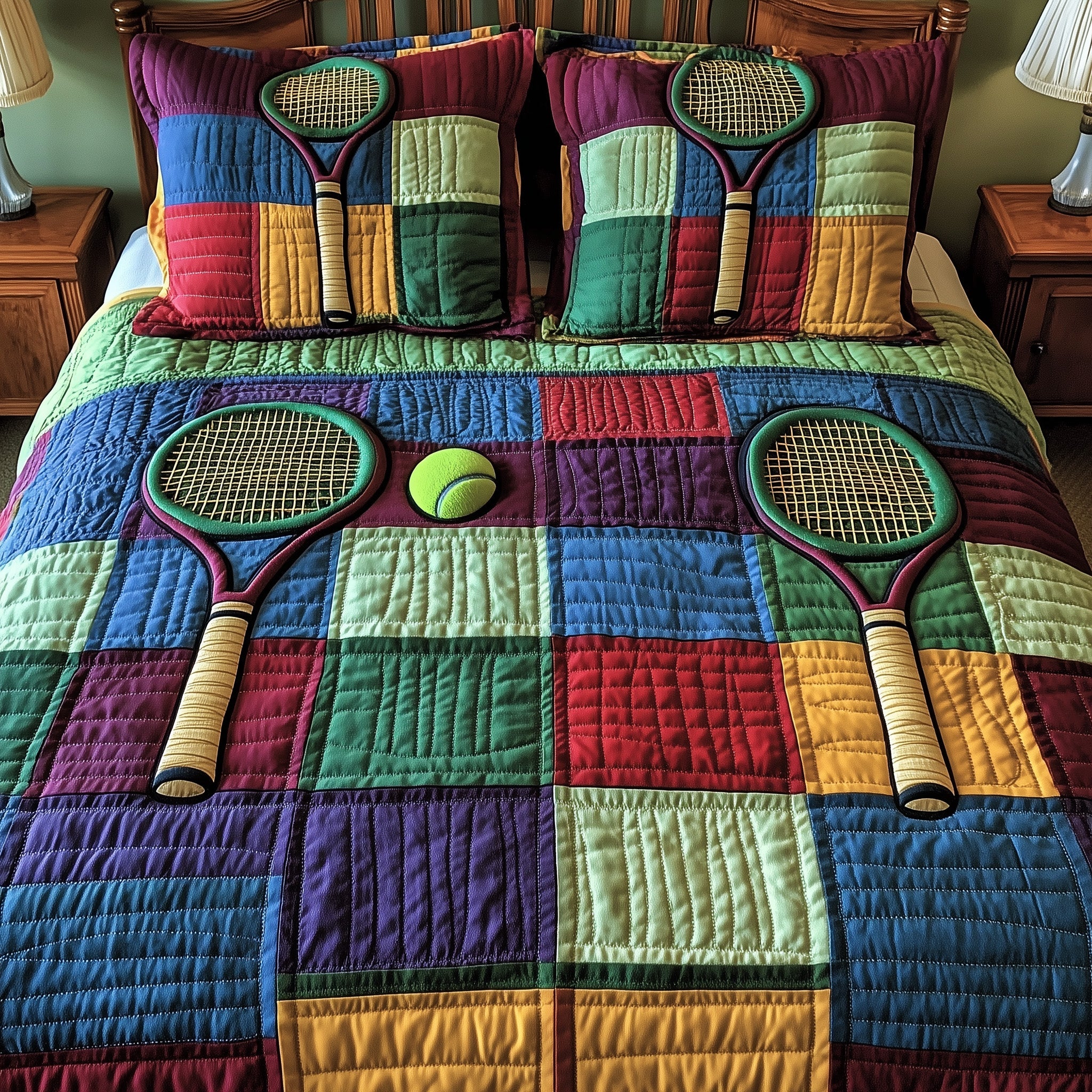 Tennis Time Quilted Bedding Set Duvet Cover Merchandise Gifts For Tennis Enthusiasts