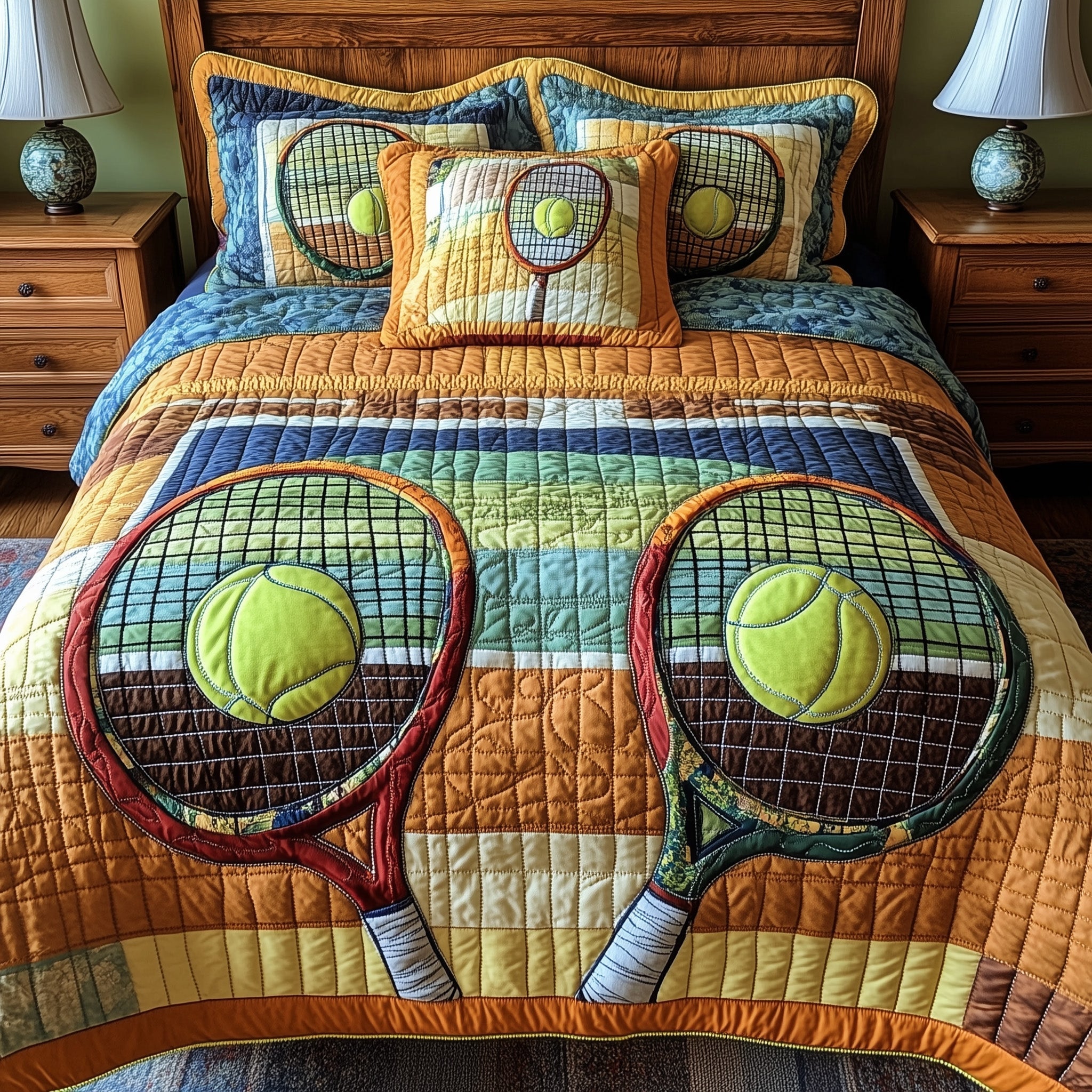 Tennis Time Quilted Bedding Set Duvet Cover Merchandise Gifts For Tennis Lovers