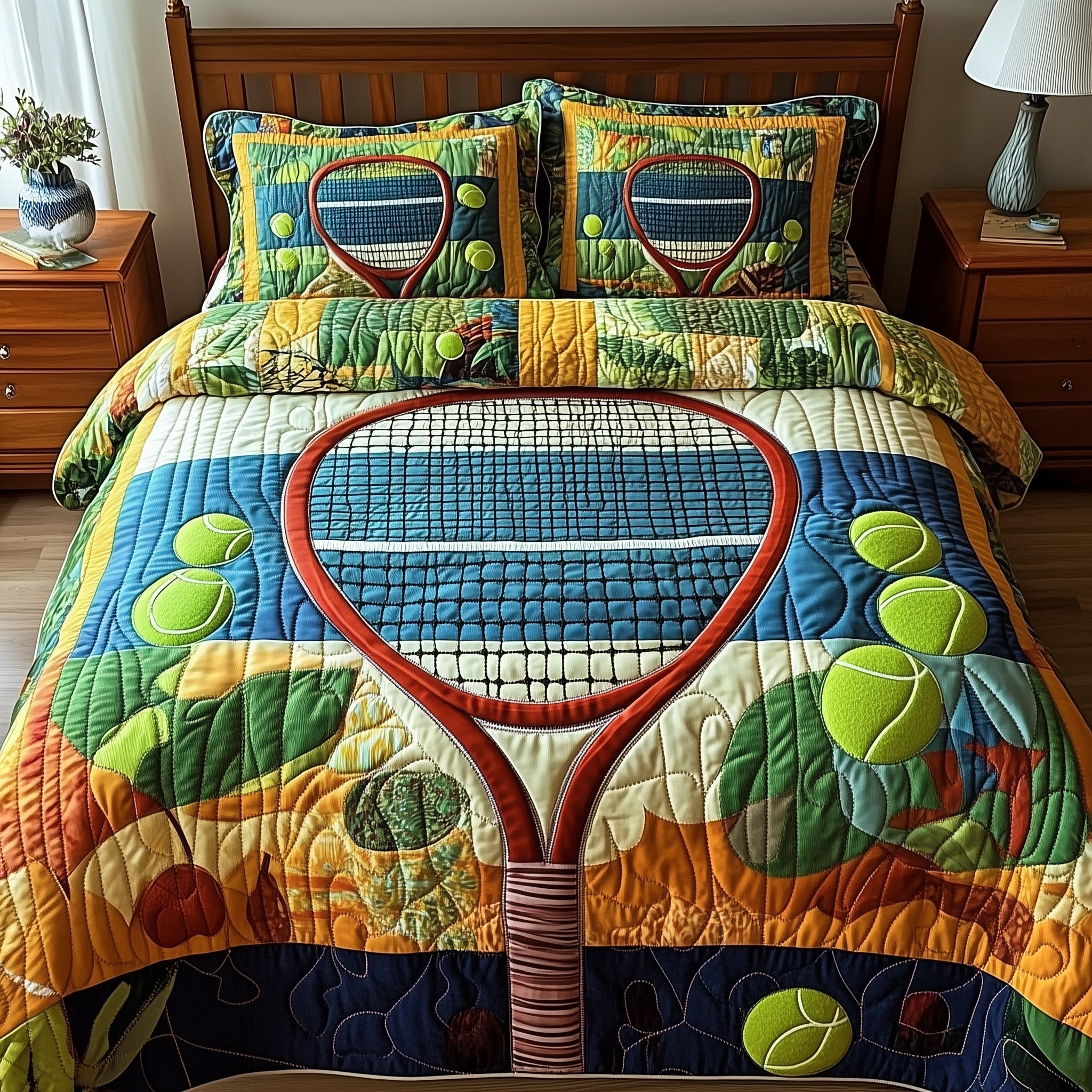 Tennis Time Quilted Bedding Set Duvet Cover Merchandise Gifts For Tennis Players Female