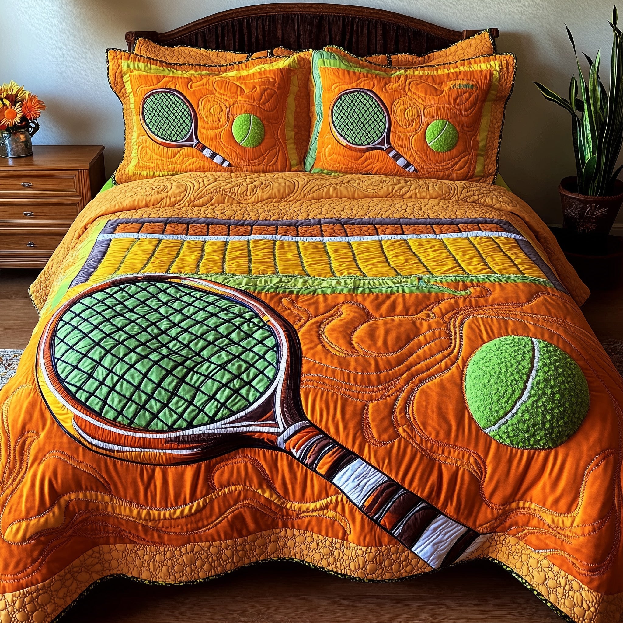 Tennis Time Quilted Bedding Set Duvet Cover Merchandise Good Gifts For Female Tennis Players