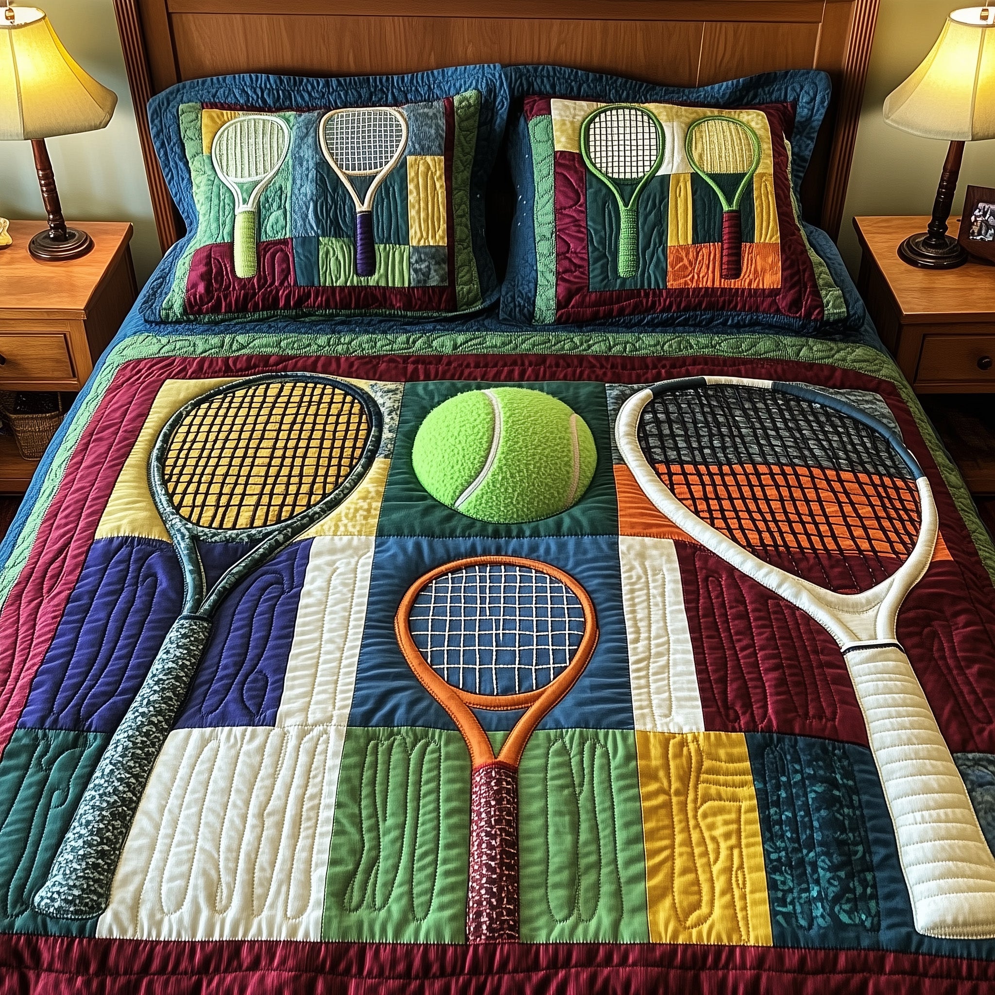 Tennis Time Quilted Bedding Set Duvet Cover Merchandise Great Tennis Gifts