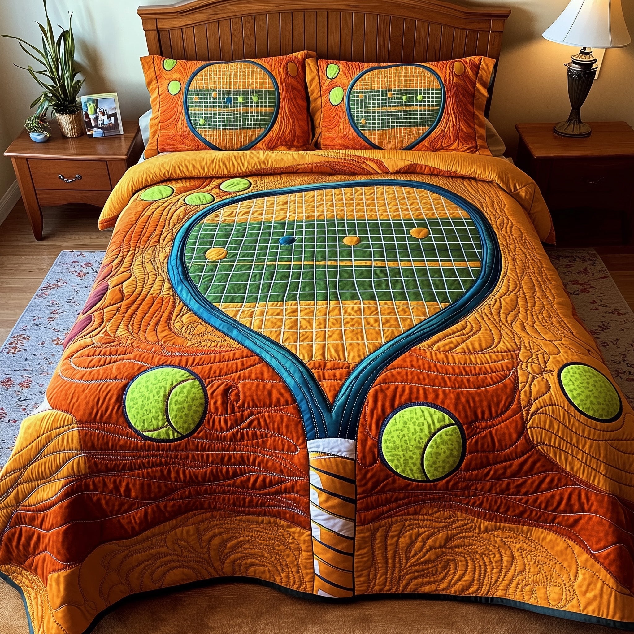 Tennis Time Quilted Bedding Set Duvet Cover Merchandise Great Tennis Theme Gifts