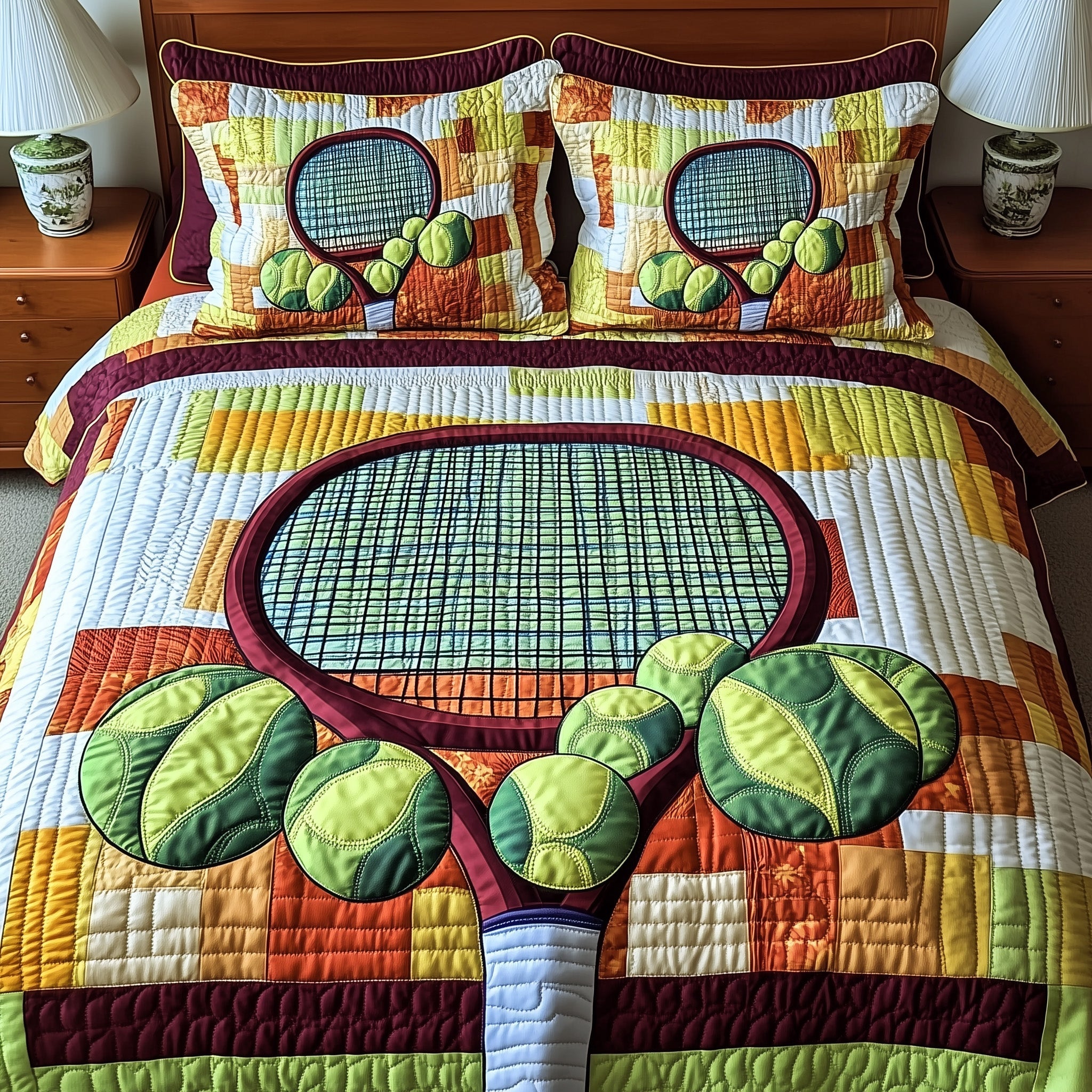 Tennis Time Quilted Bedding Set Duvet Cover Merchandise Tennis Birthday Gifts