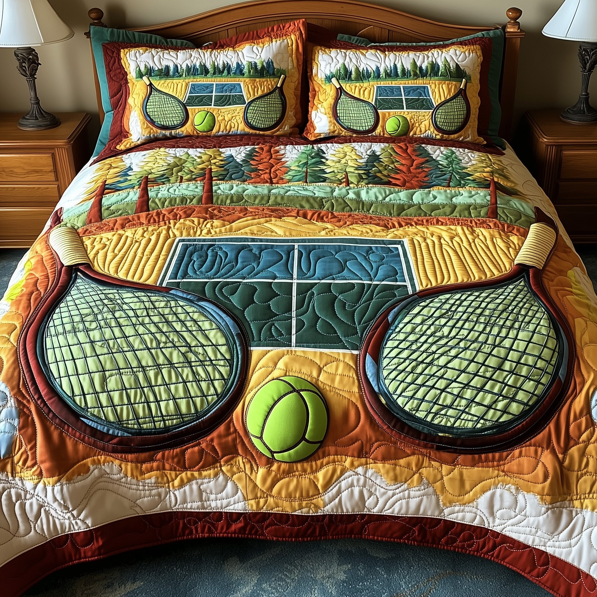 Tennis Time Quilted Bedding Set Duvet Cover Merchandise Tennis Gift Ideas