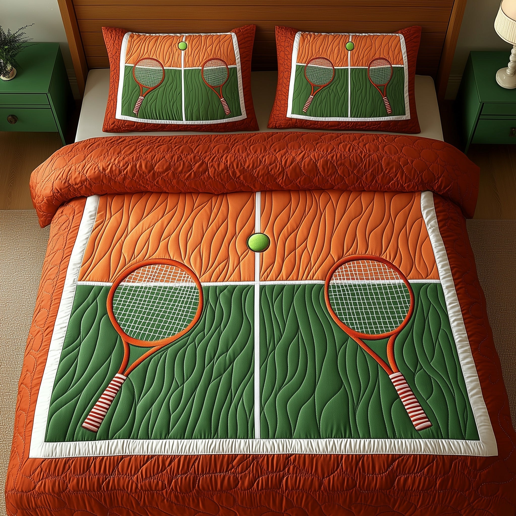Tennis Time Quilted Bedding Set Duvet Cover Merchandise Tennis Gifts For Her