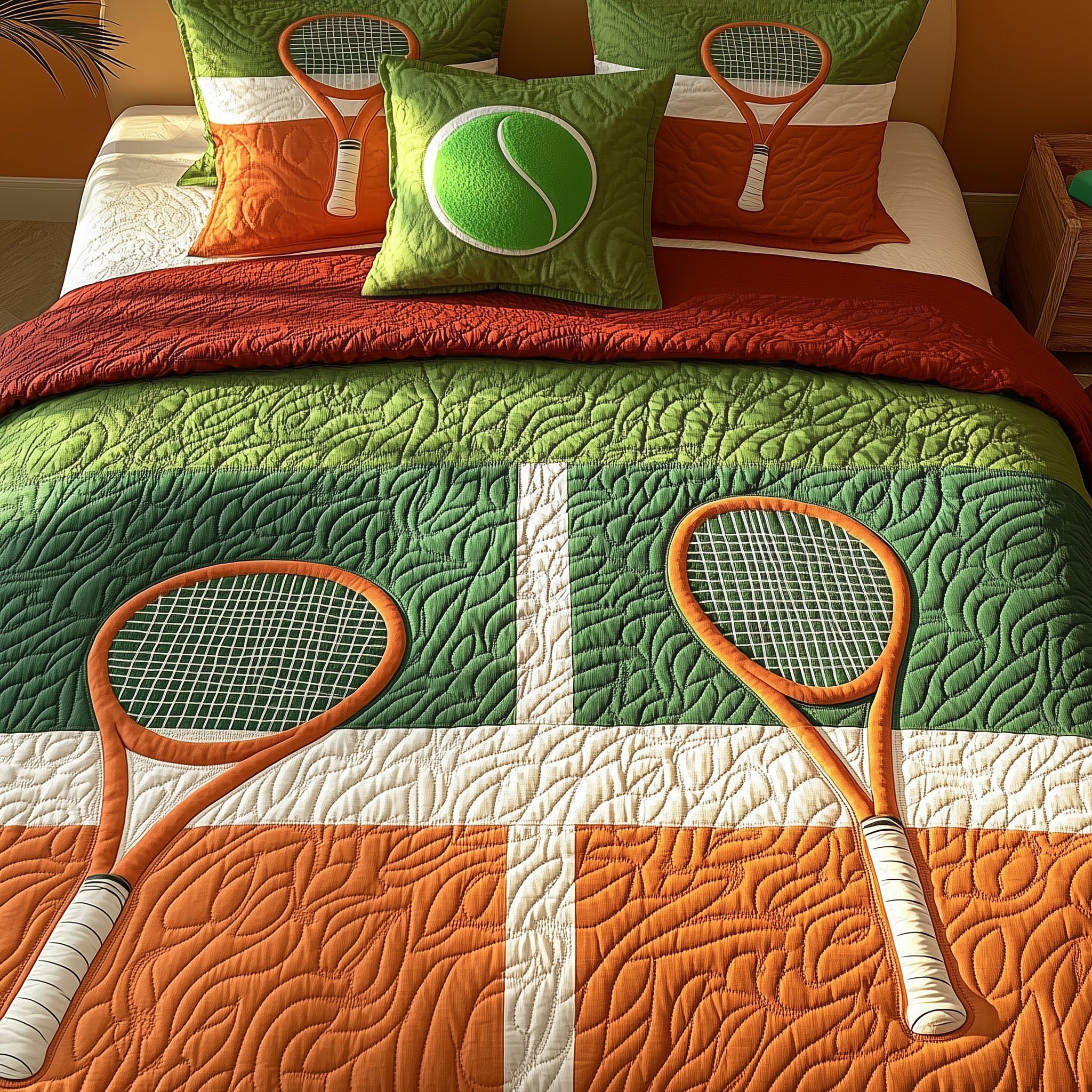 Tennis Time Quilted Bedding Set Duvet Cover Merchandise Tennis Gifts For Men