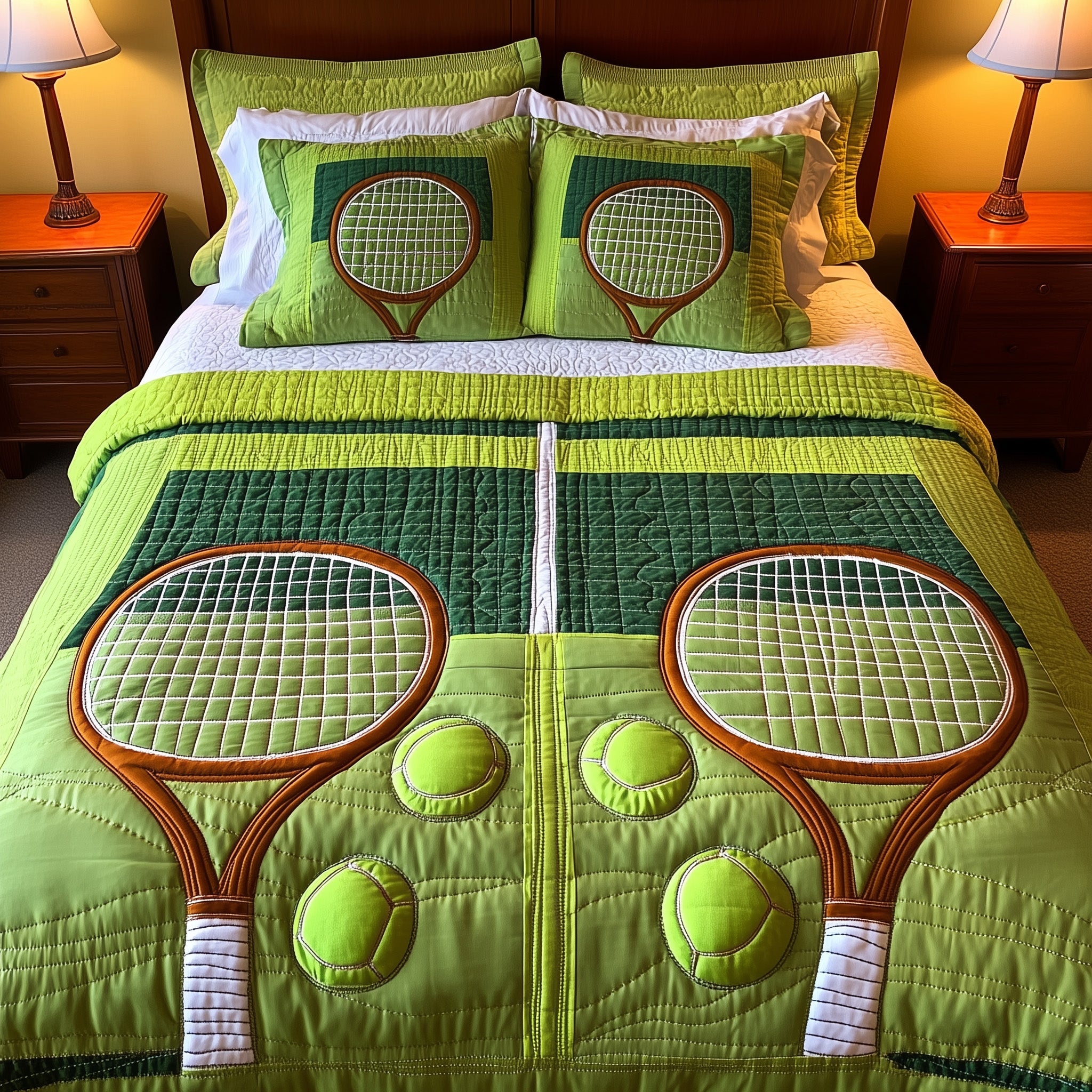 Tennis Time Quilted Bedding Set Duvet Cover Merchandise Tennis Inspired Gifts
