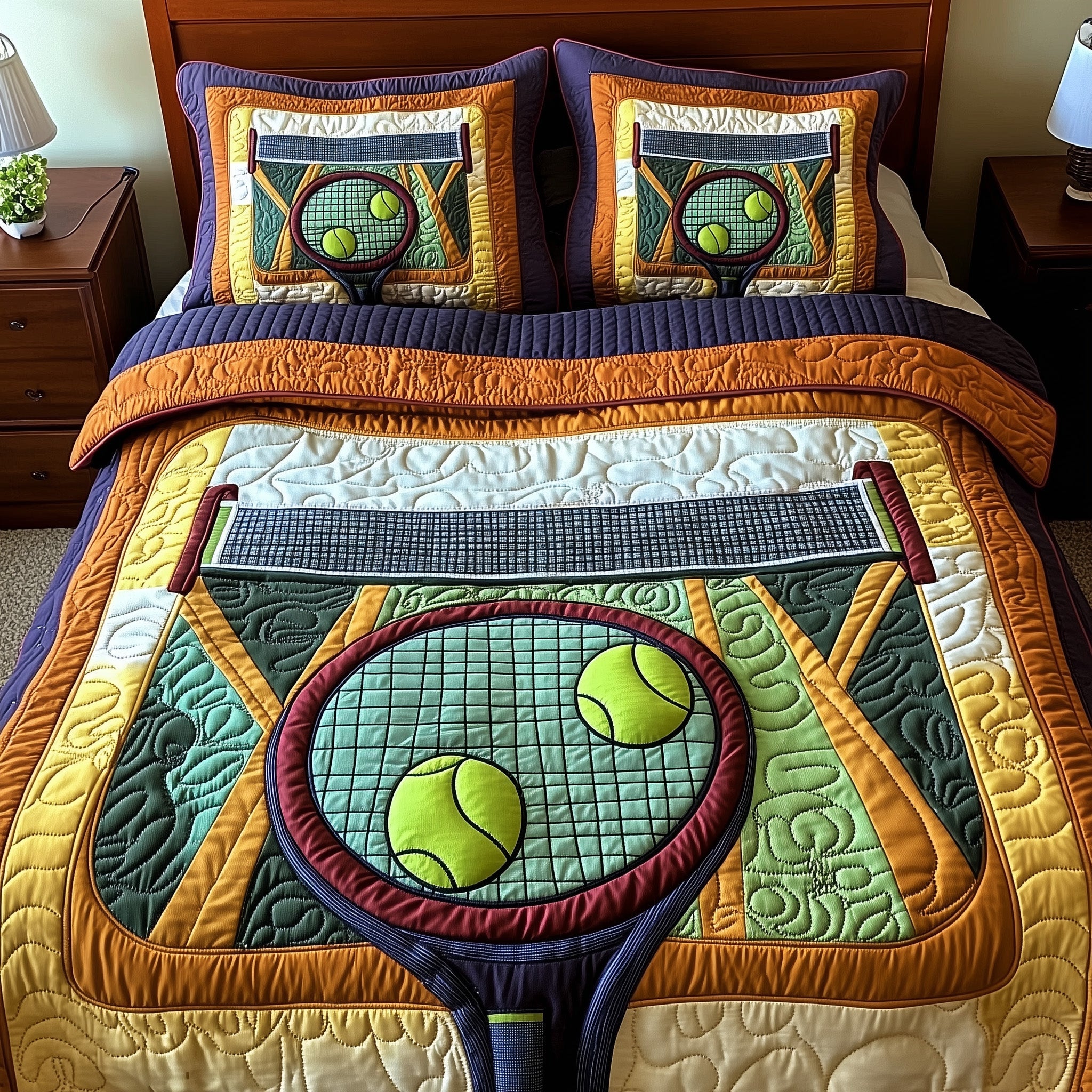 Tennis Time Quilted Bedding Set Duvet Cover Merchandise Tennis Player Gifts For Him